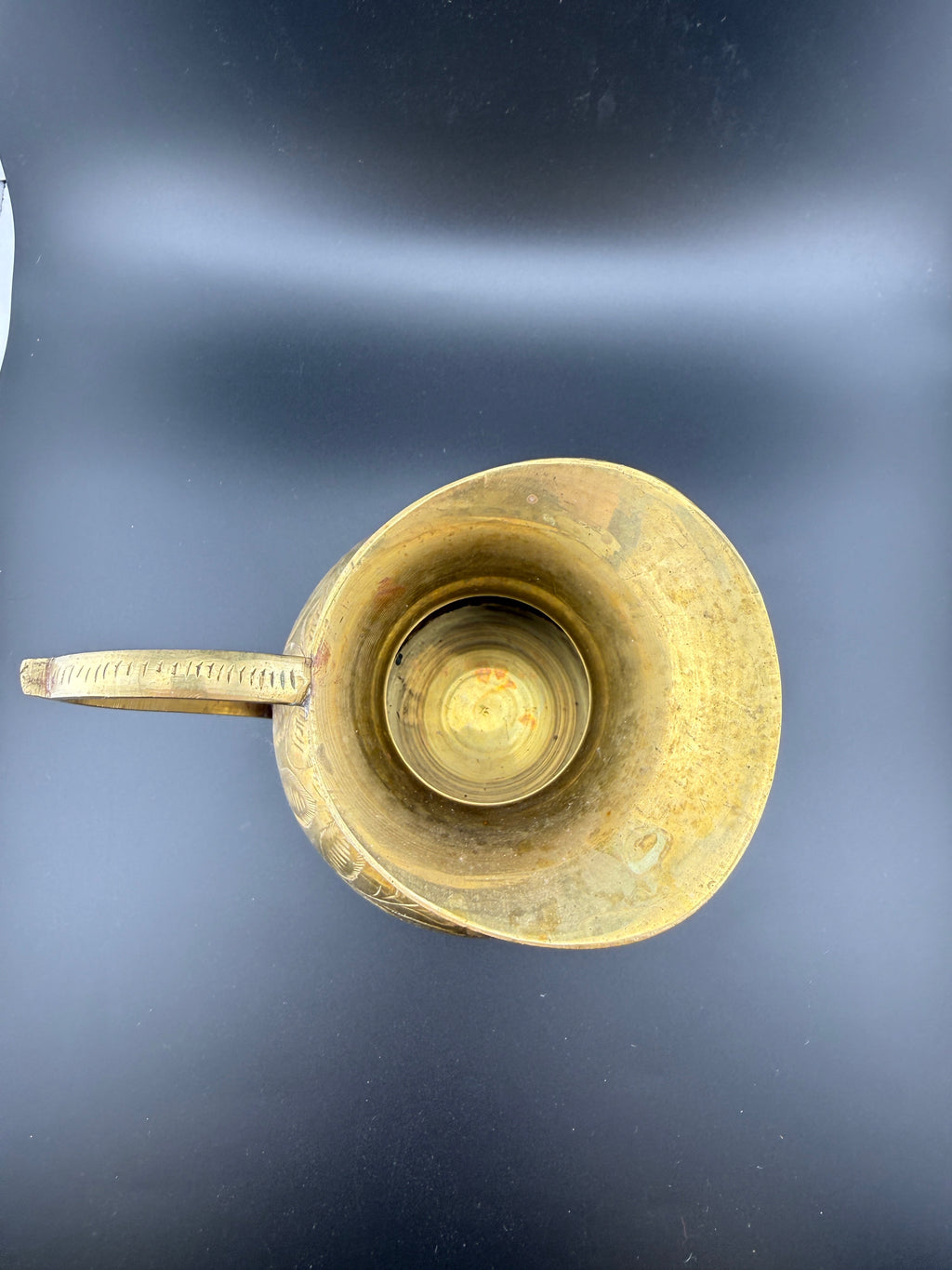 Vintage Brass Pitcher with Etched Leaf Design, Made in India