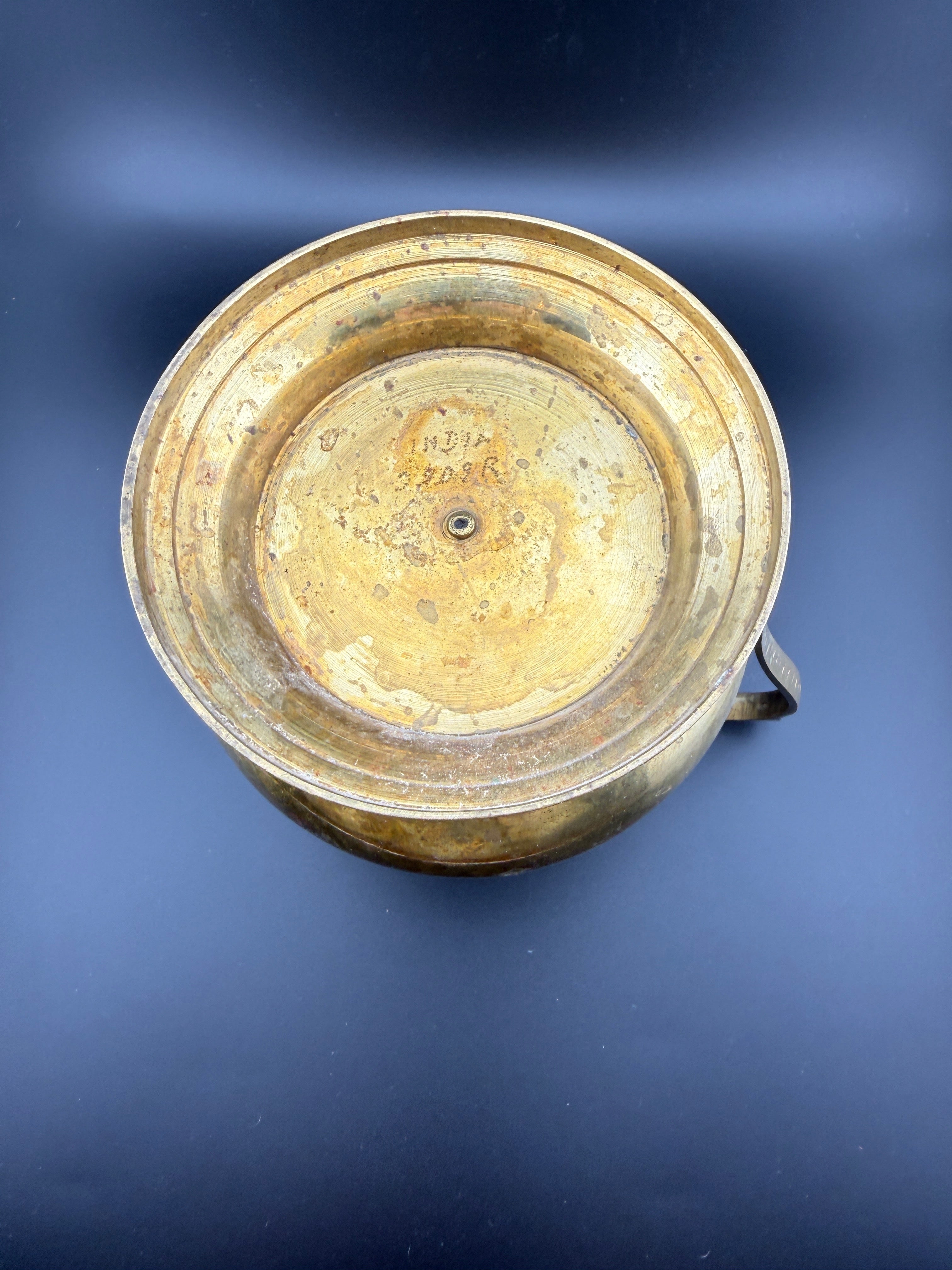 Vintage Brass Pitcher with Etched Leaf Design, Made in India