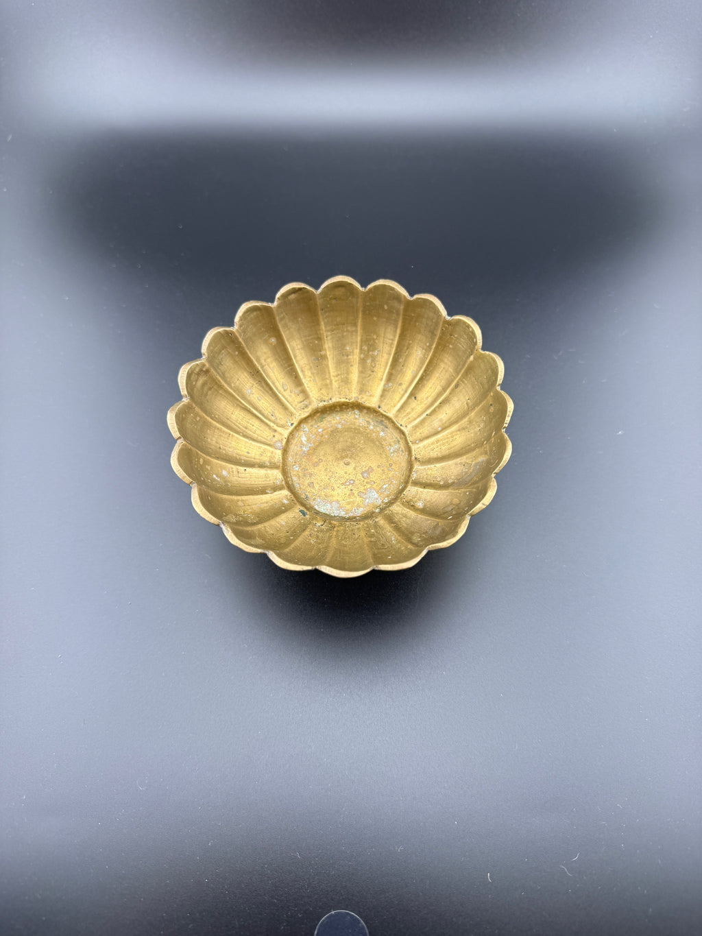 Vintage Brass Scalloped Petal Bowl on Pedestal Base