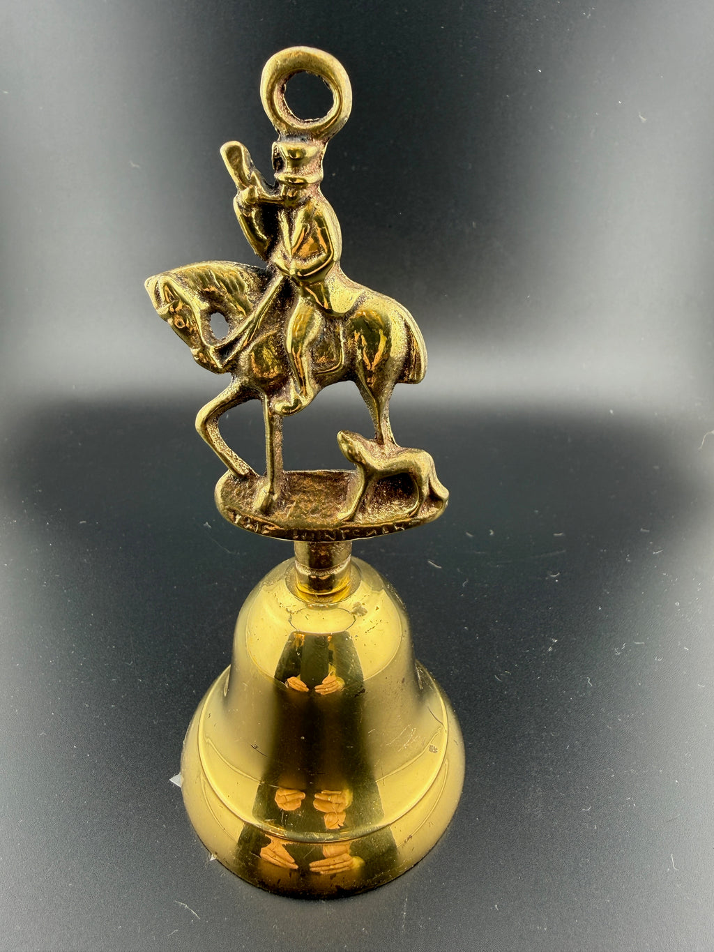 Vintage Brass Figural Bell with Fox Hunt Equestrian Rider on Horseback