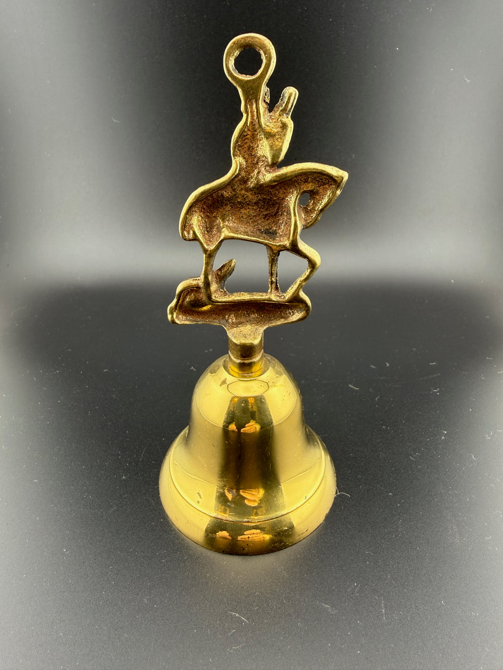 Vintage Brass Figural Bell with Fox Hunt Equestrian Rider on Horseback