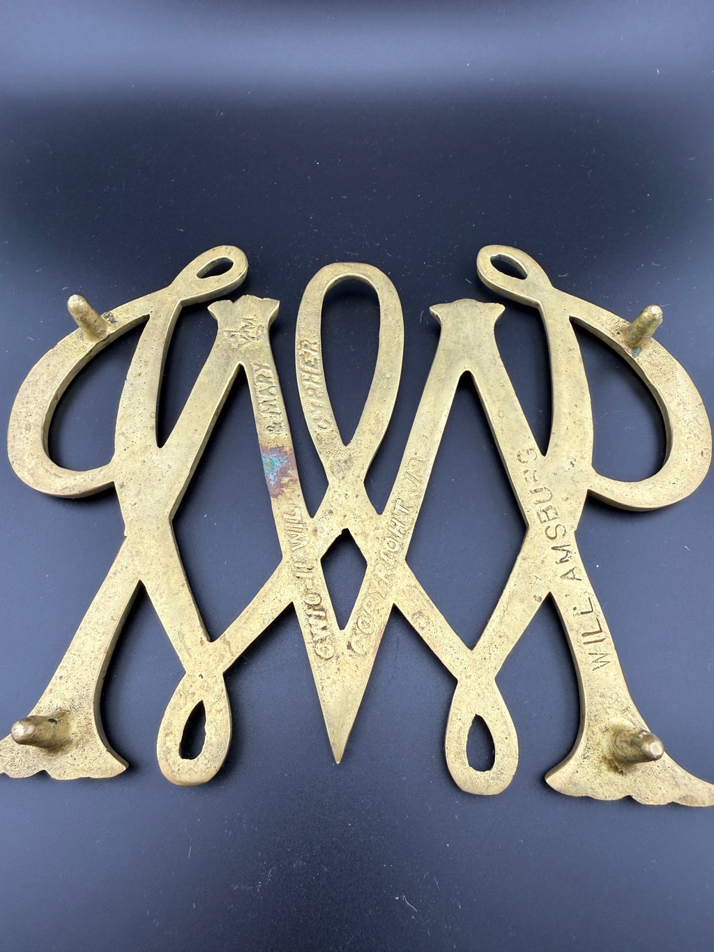 Vintage Brass College of William & Mary Cypher Trivet, Williamsburg Virginia