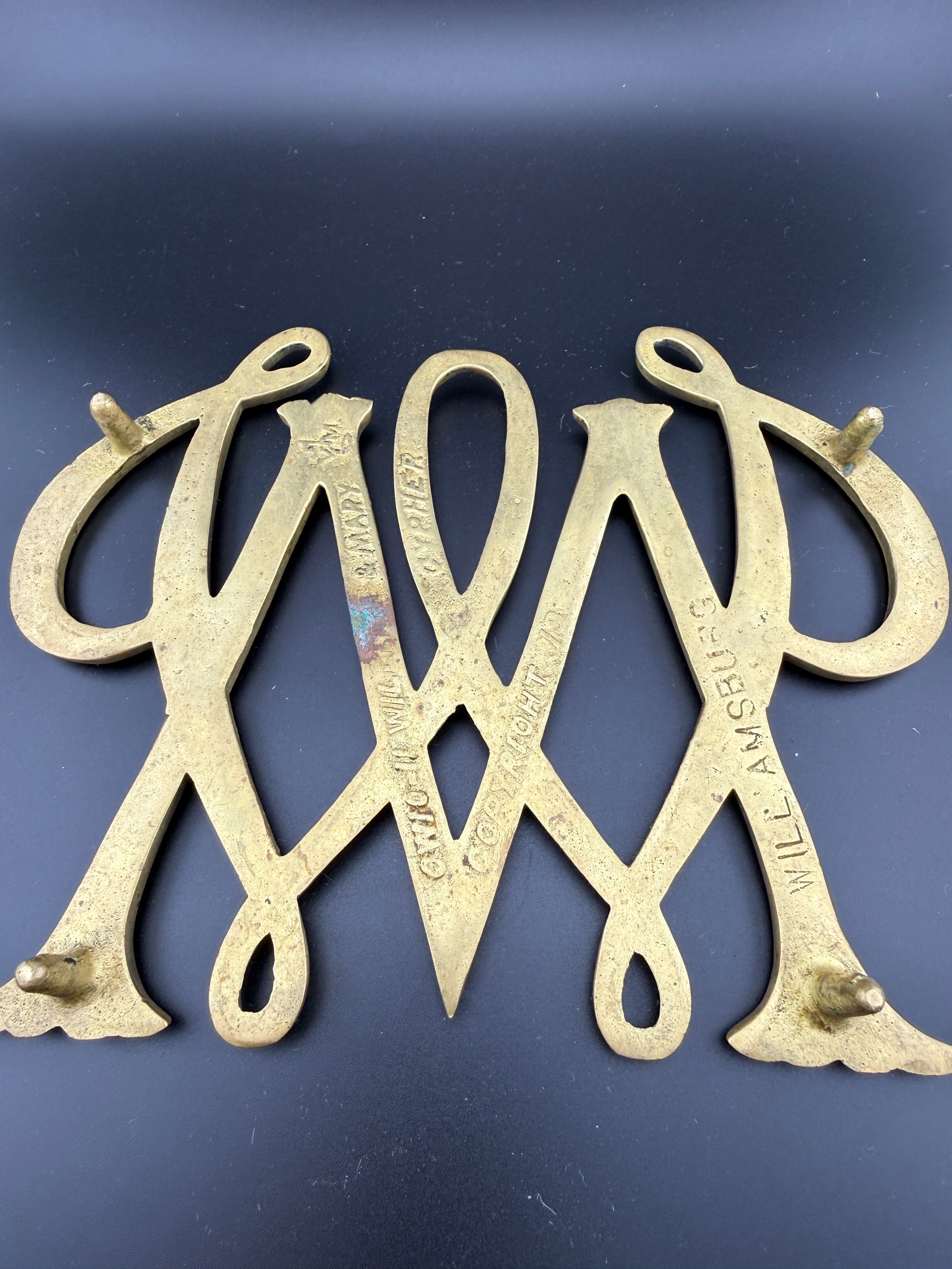 Vintage Brass College of William & Mary Cypher Trivet, Williamsburg Virginia