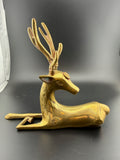 Vintage Mid-Century Leonard Solid Brass Reclining Stag Deer Figurine with Antlers, Designer Collection Korea