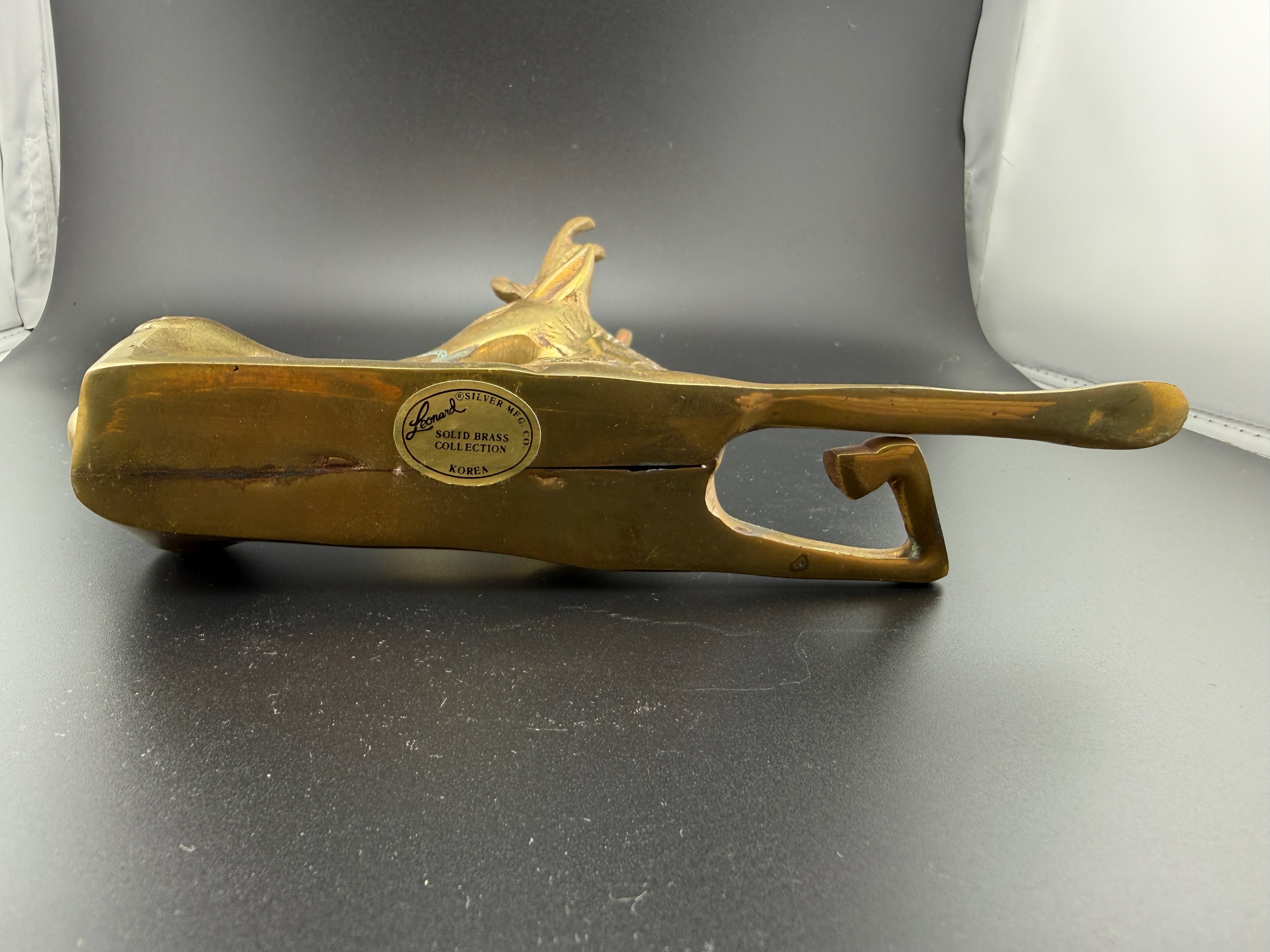 Vintage Mid-Century Leonard Solid Brass Reclining Stag Deer Figurine with Antlers, Designer Collection Korea