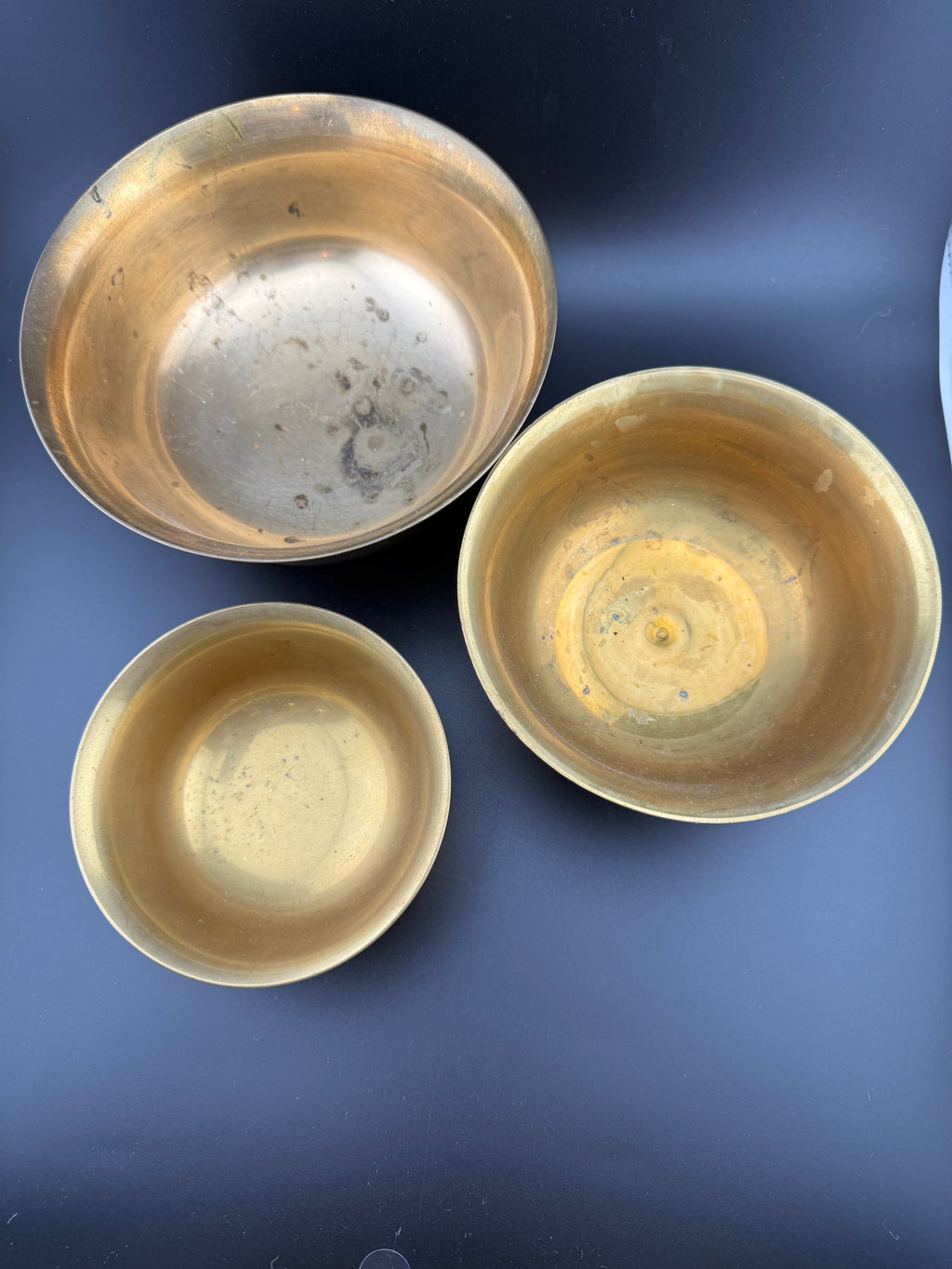 Vintage Brass Nesting Bowls — Set of 3 Graduated Footed Pedestal Bowls