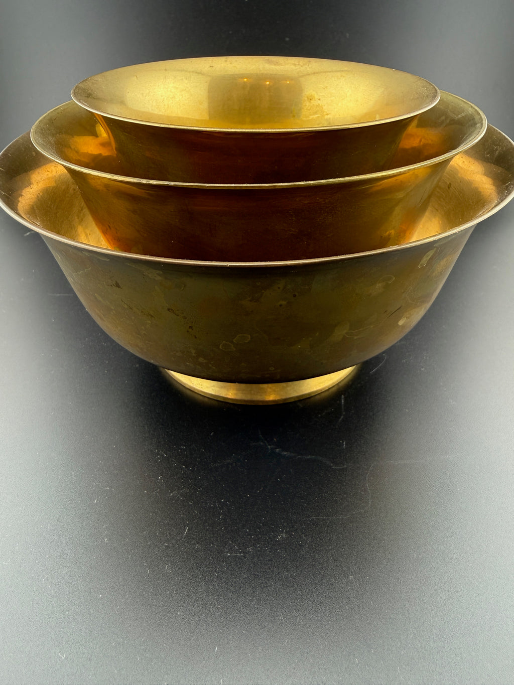 Vintage Brass Nesting Bowls — Set of 3 Graduated Footed Pedestal Bowls