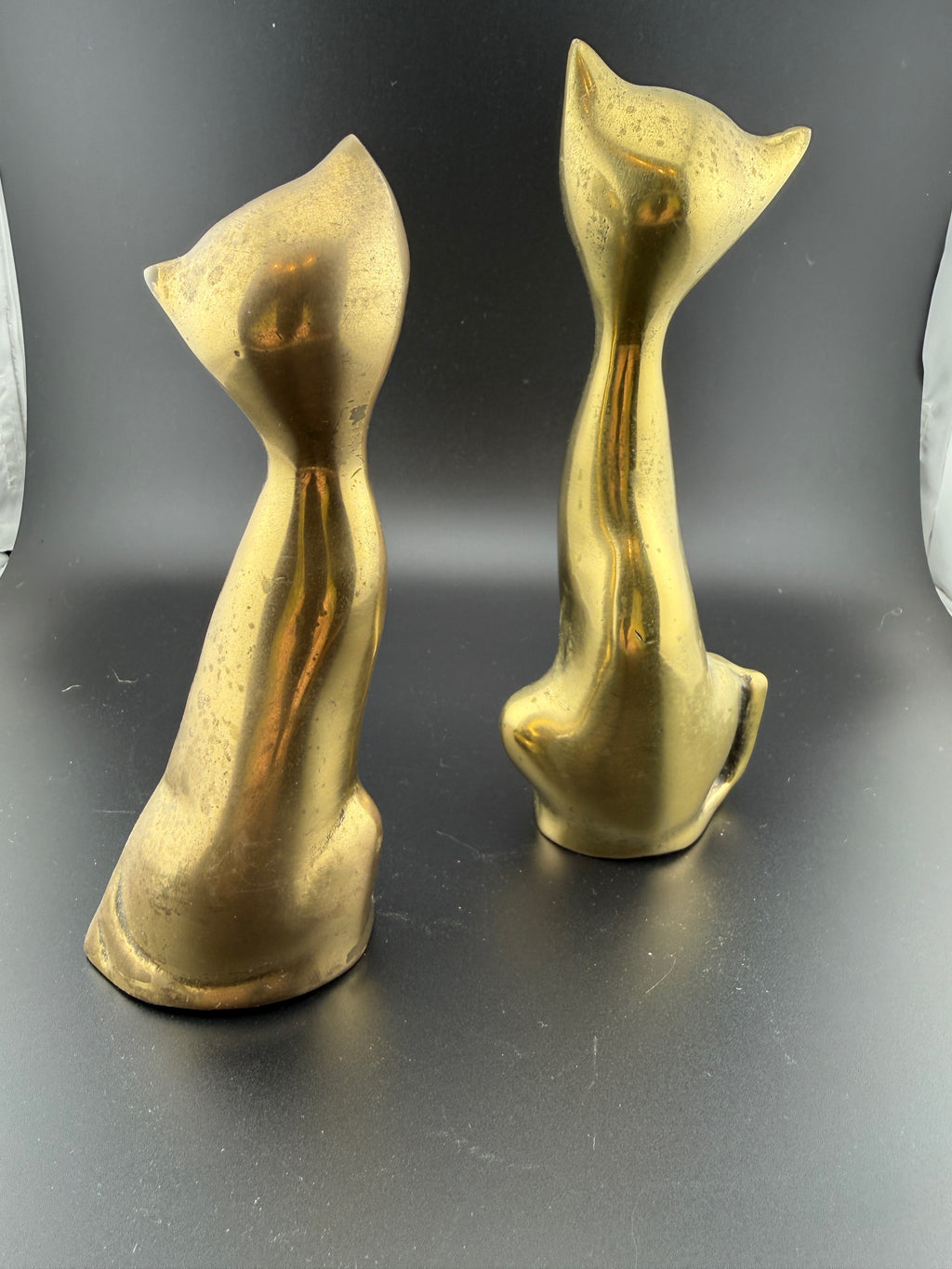 Pair of Vintage Mid-Century Modern Brass Siamese Cat Figurines, Stylized Elongated Design