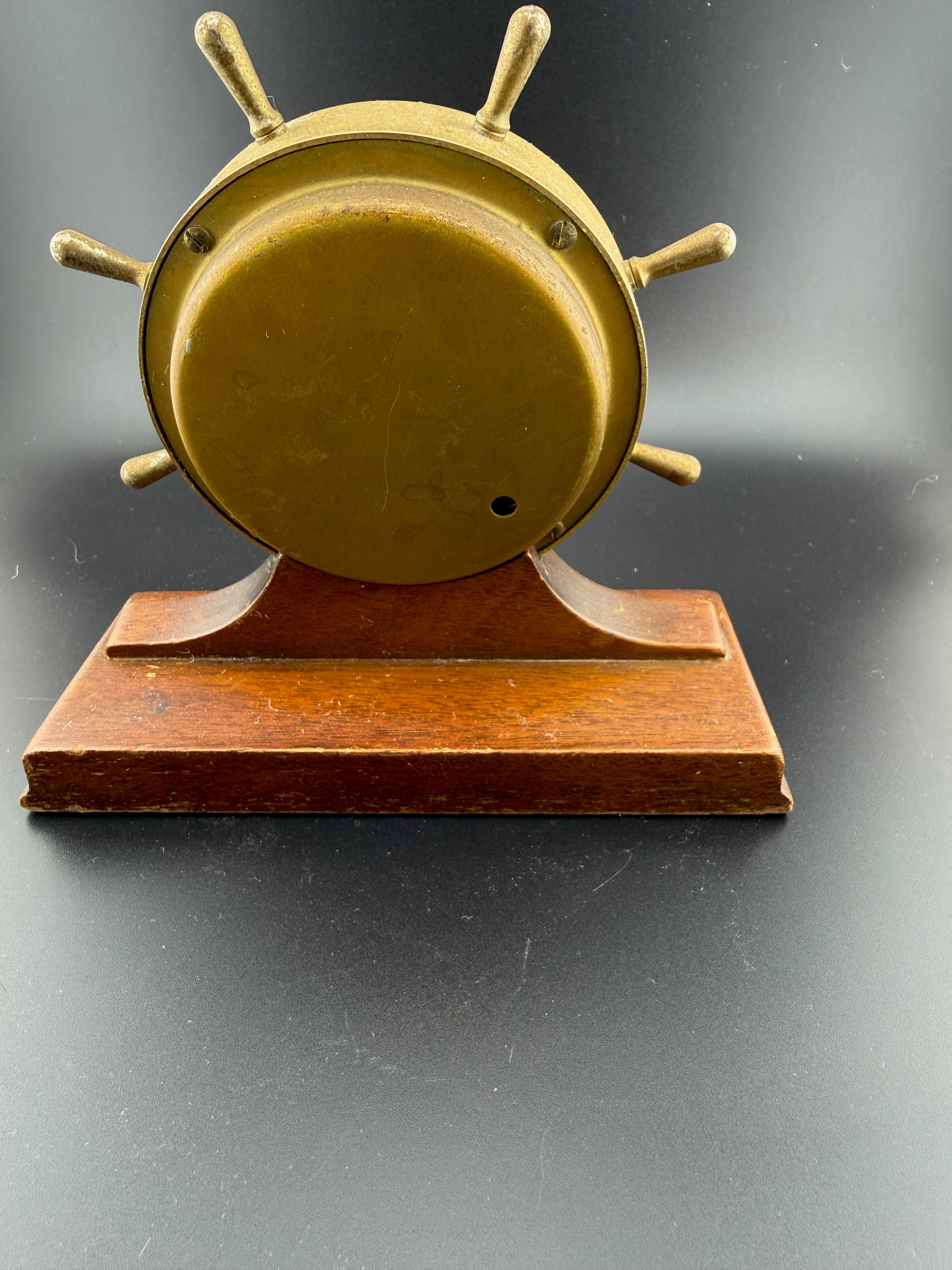 Vintage Airguide Ship's Wheel Barometer on Walnut Base — 6" x 4.5"