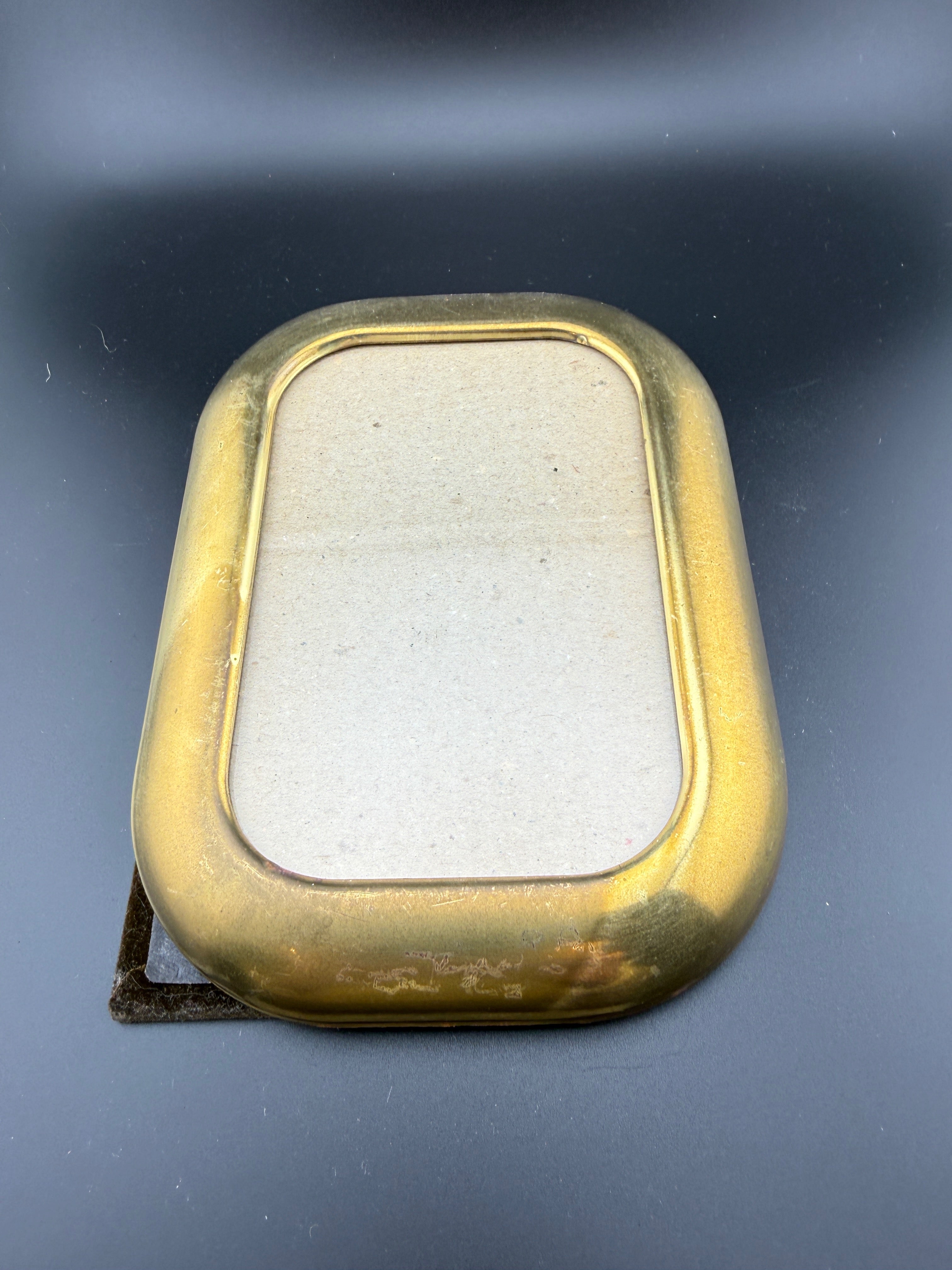 Vintage Brass Picture Frame with Easel Stand, Rounded Rectangular, 6" x 4.75"
