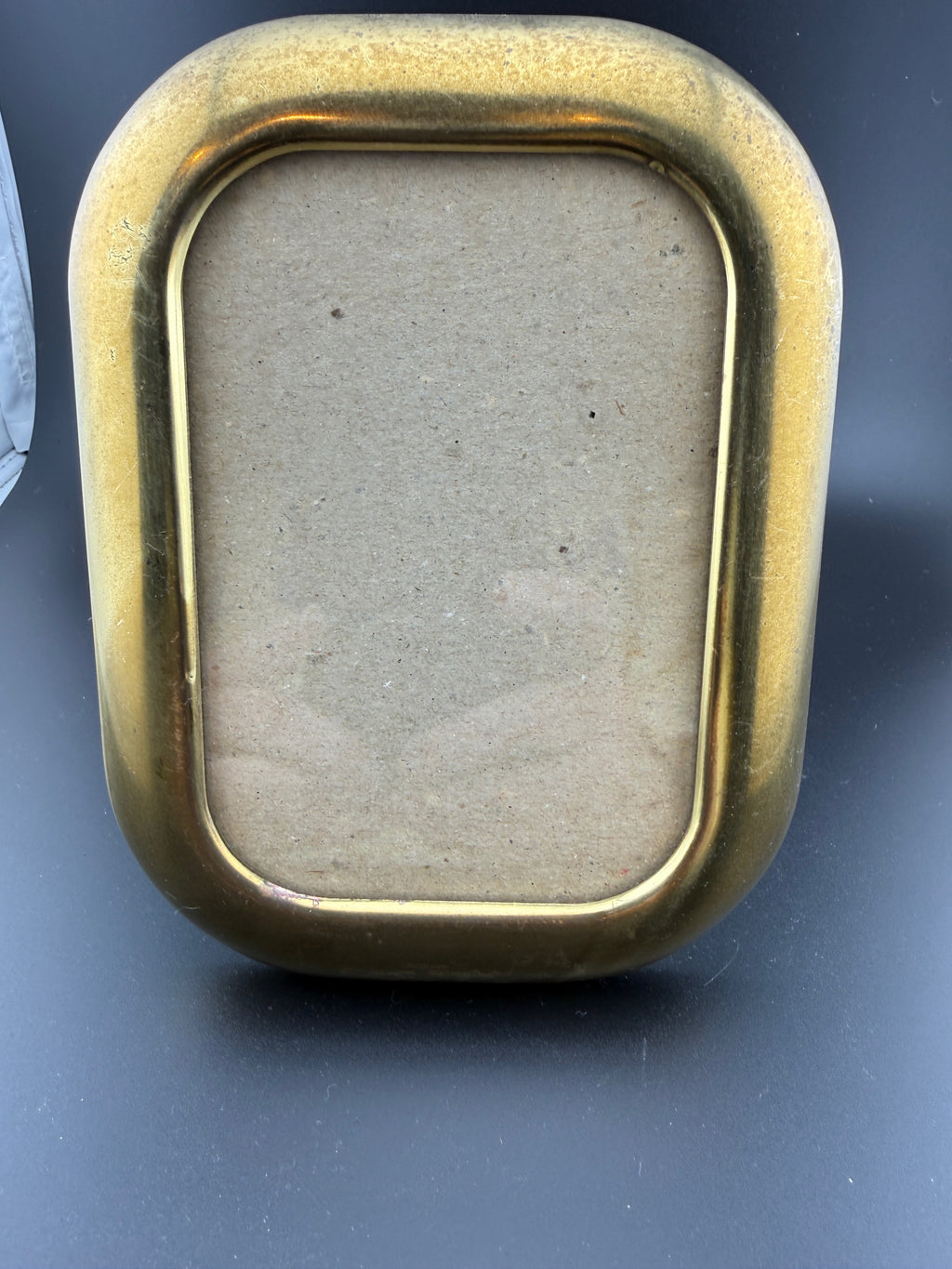 Vintage Brass Picture Frame with Easel Stand, Rounded Rectangular, 6" x 4.75"