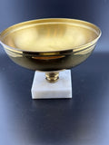 Vintage Brass Bowl on White Marble Pedestal Base with Beaded Brass Column