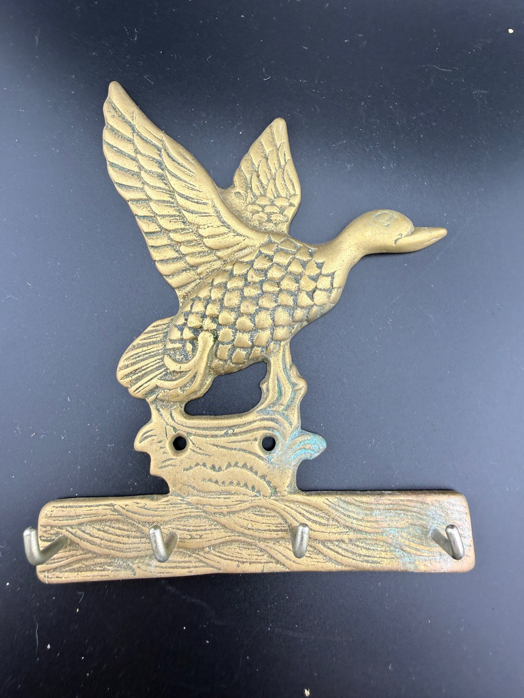 Vintage Brass Flying Duck Wall Key Hook Rack – 4 Hooks
