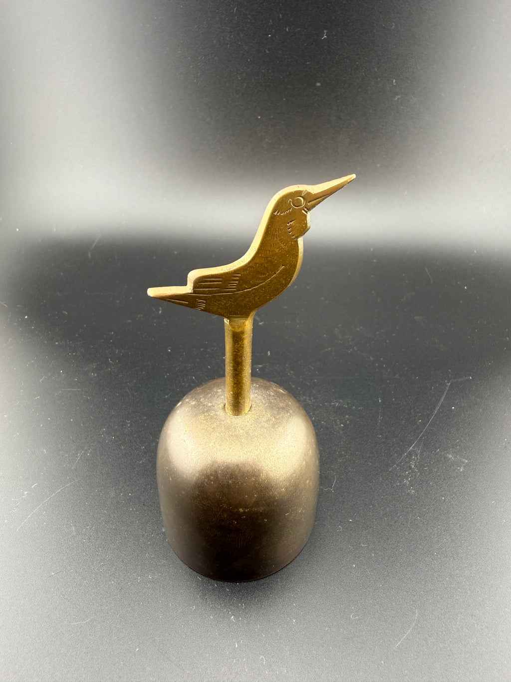 Vintage Brass Bird Bell with Kingfisher Topper — 3.75" Tall