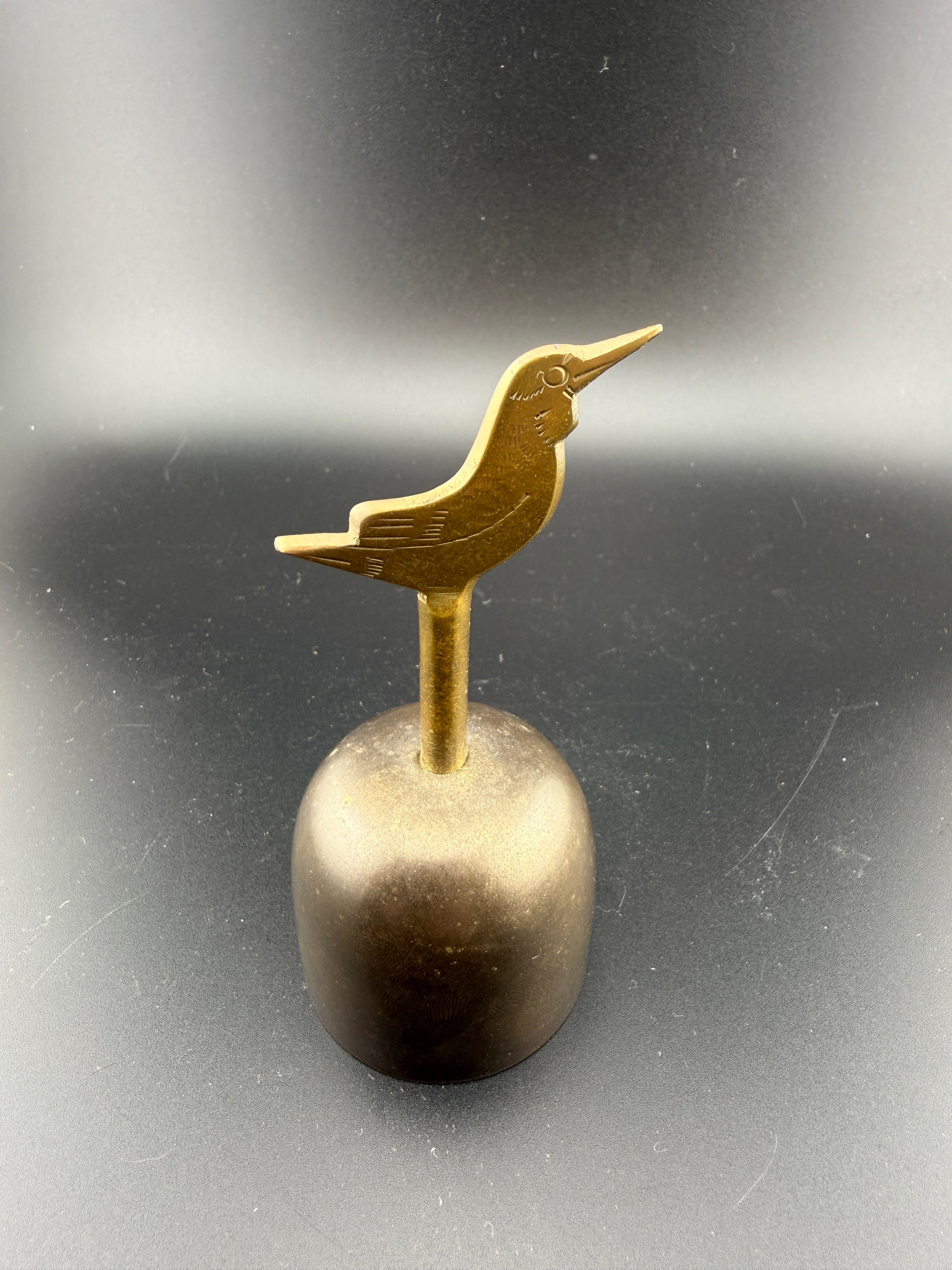 Vintage Brass Bird Bell with Kingfisher Topper — 3.75" Tall