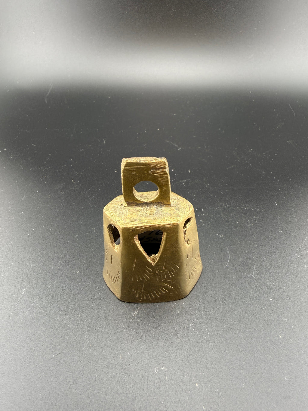 Vintage Engraved Brass Cow Bell with Heart Cutouts — 2.75" x 1.5"