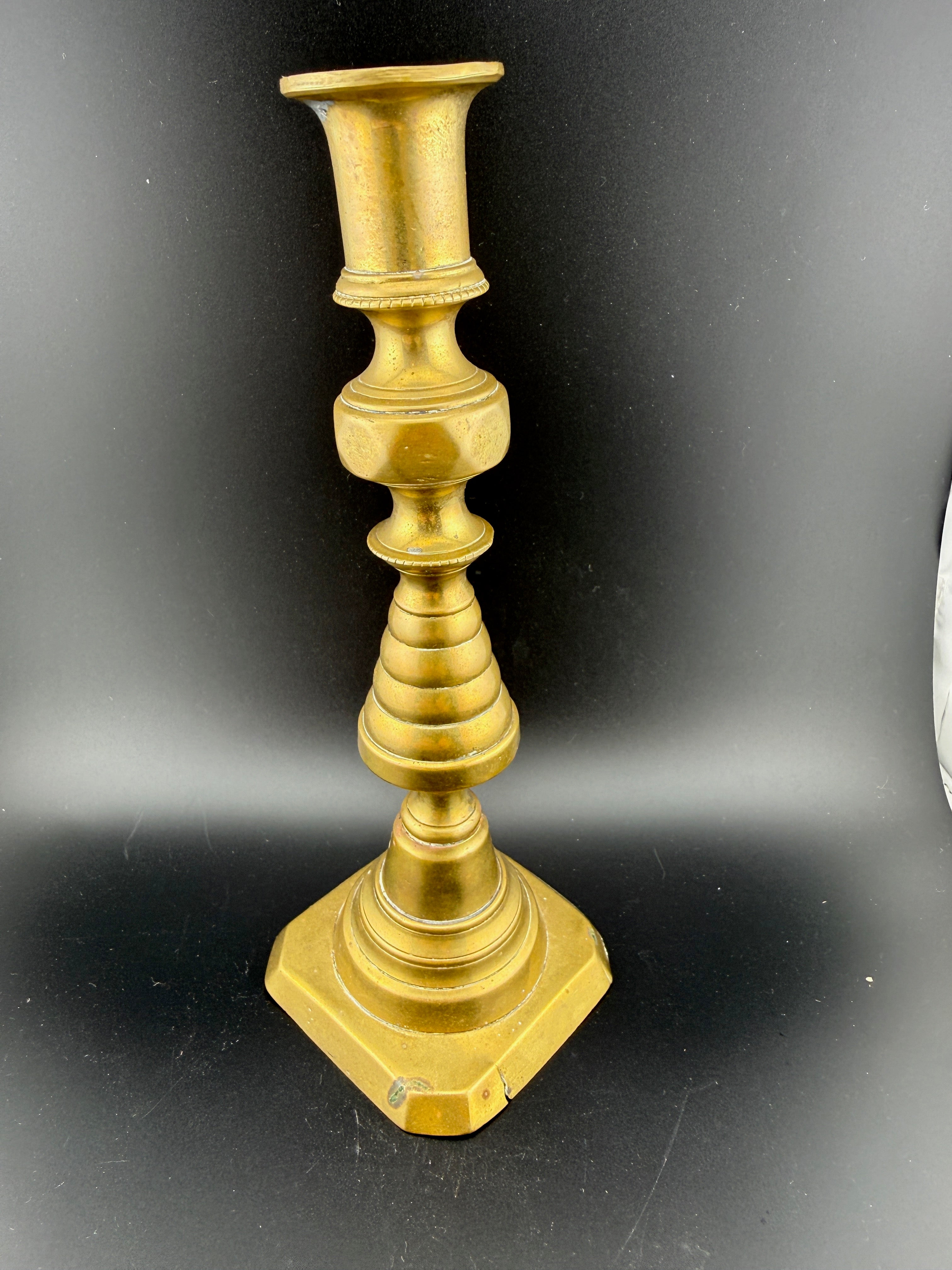 Vintage English Brass Beehive Candlestick — 9" Tall — As-Is