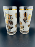 Libbey Golden Foliage Frosted Highball Glasses — Pair — 6" Tall