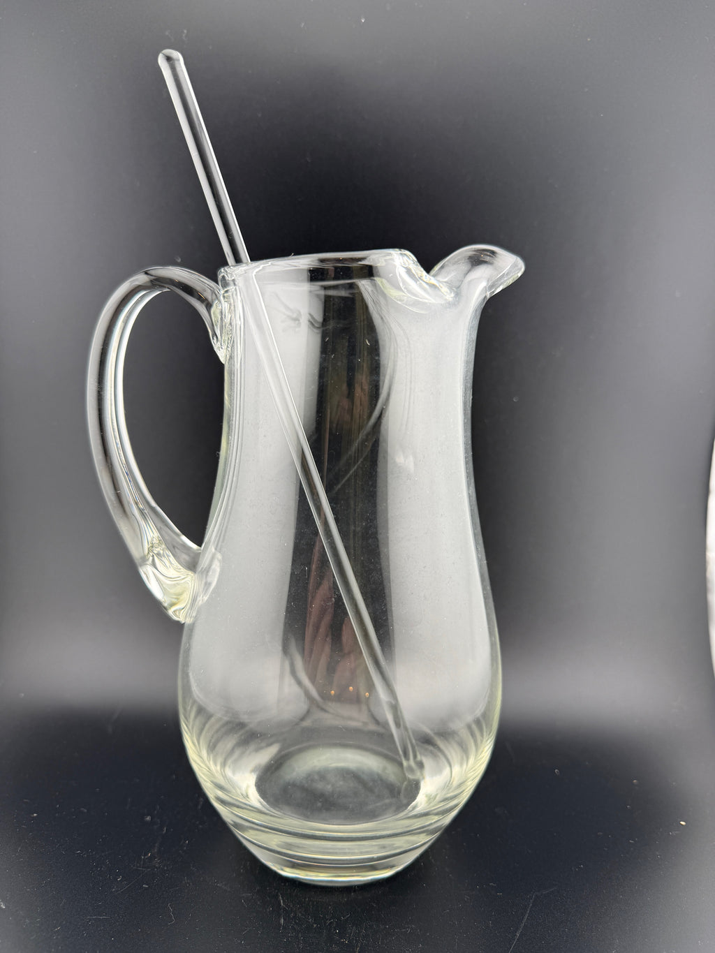 Vintage Clear Glass Cocktail Pitcher with Glass Stirrer — 7.75" Tall