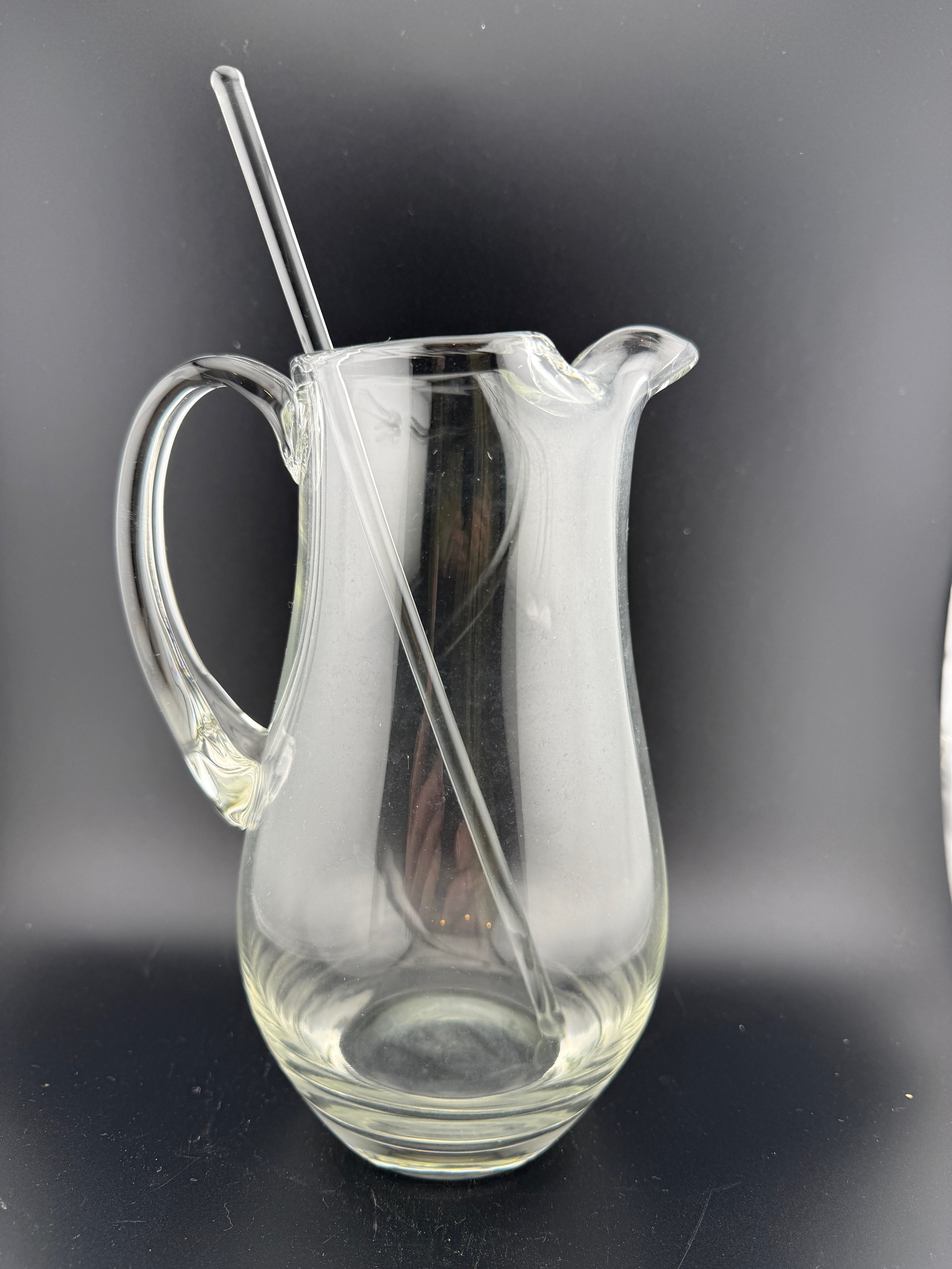 Vintage Clear Glass Cocktail Pitcher with Glass Stirrer — 7.75" Tall