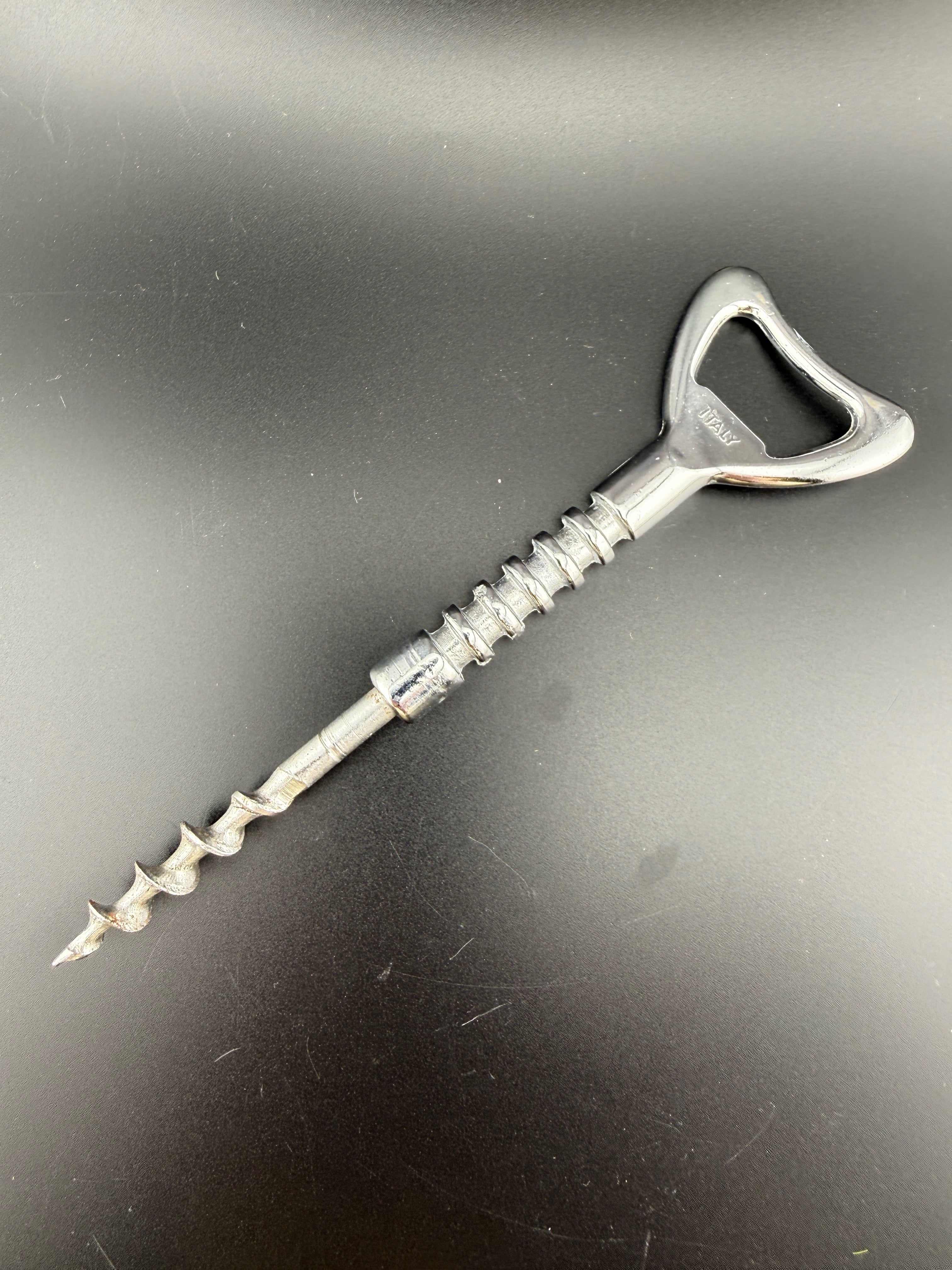 Vintage Chrome Combination Corkscrew & Bottle Opener — 6.5" — Mid-Century Bar Tool