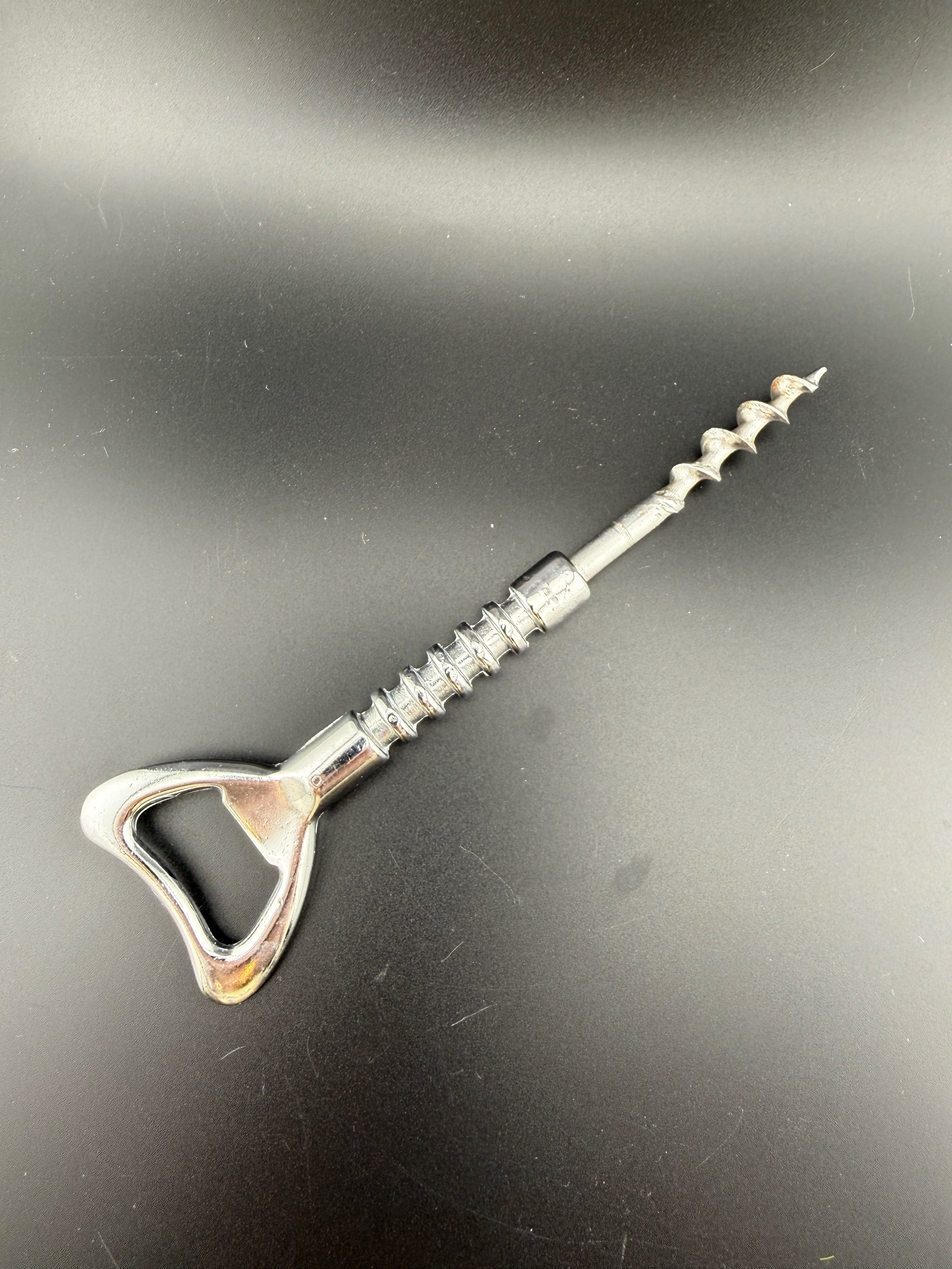Vintage Chrome Combination Corkscrew & Bottle Opener — 6.5" — Mid-Century Bar Tool