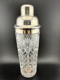Vintage Pressed Crystal Cocktail Shaker with Silver-Plated Lid & Strainer — 10" Tall