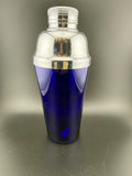 Vintage Cobalt Blue Glass Cocktail Shaker with Silver-Plated Lid & Strainer — 9" Tall