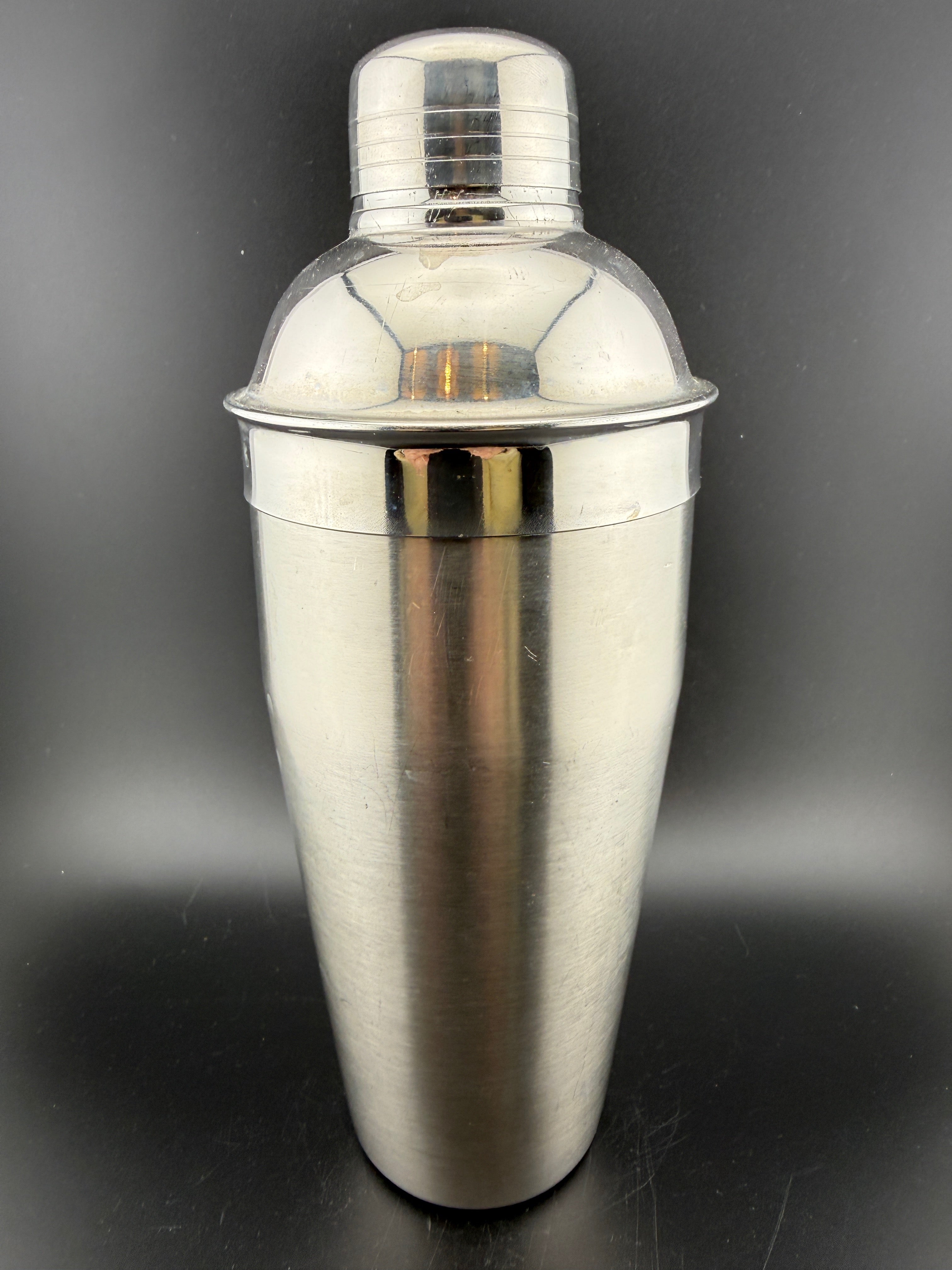 Vintage Stainless Steel Cocktail Shaker — 9" — Torpedo Form with Strainer Cap