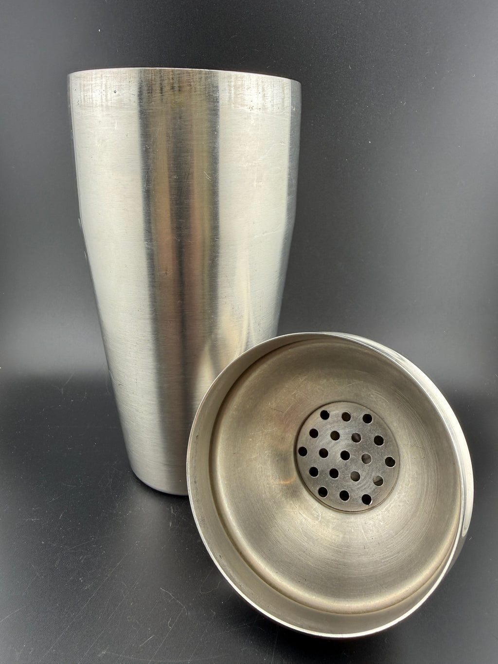 Vintage Stainless Steel Cocktail Shaker — 9" — Torpedo Form with Strainer Cap