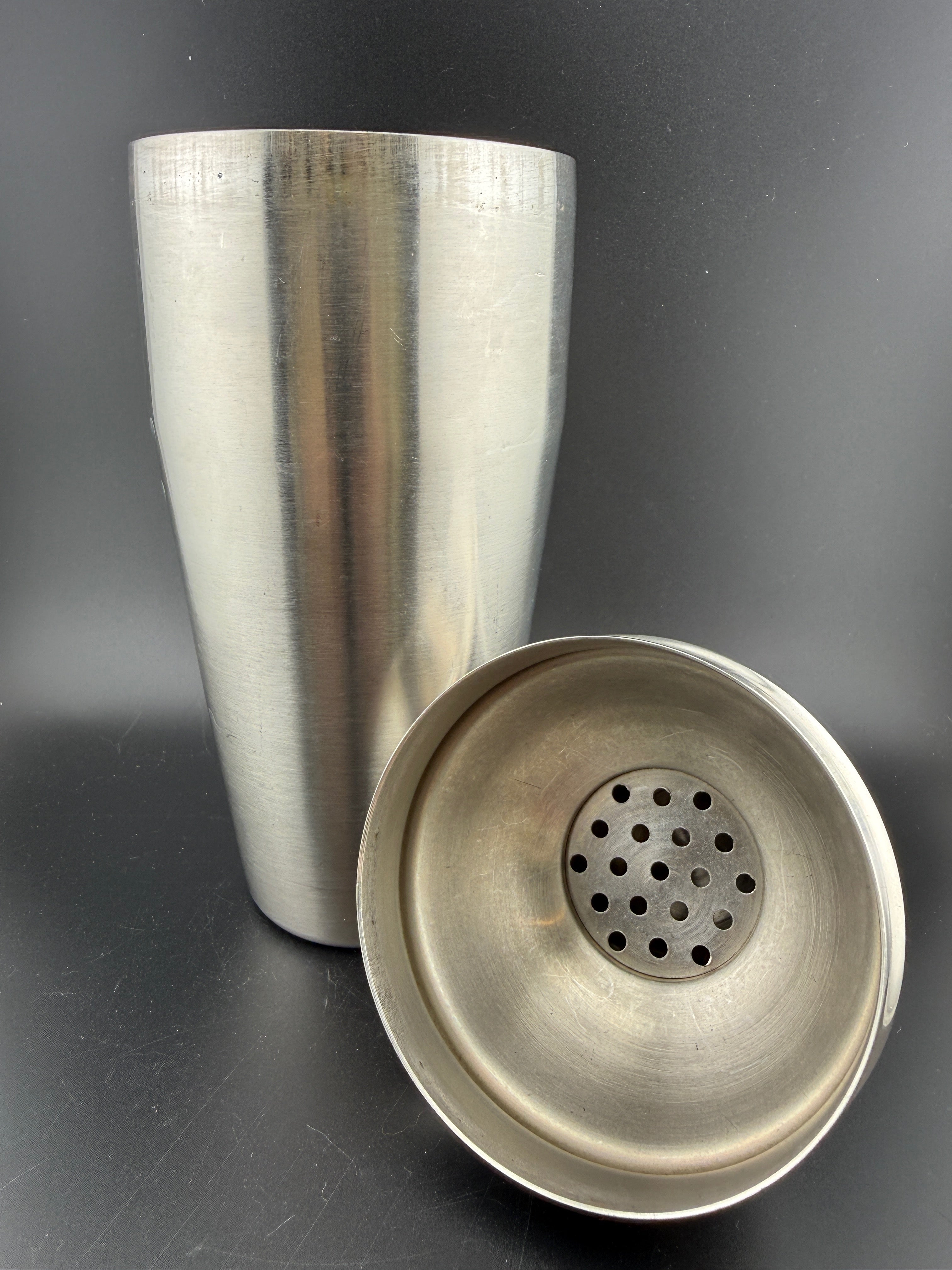 Vintage Stainless Steel Cocktail Shaker — 9" — Torpedo Form with Strainer Cap