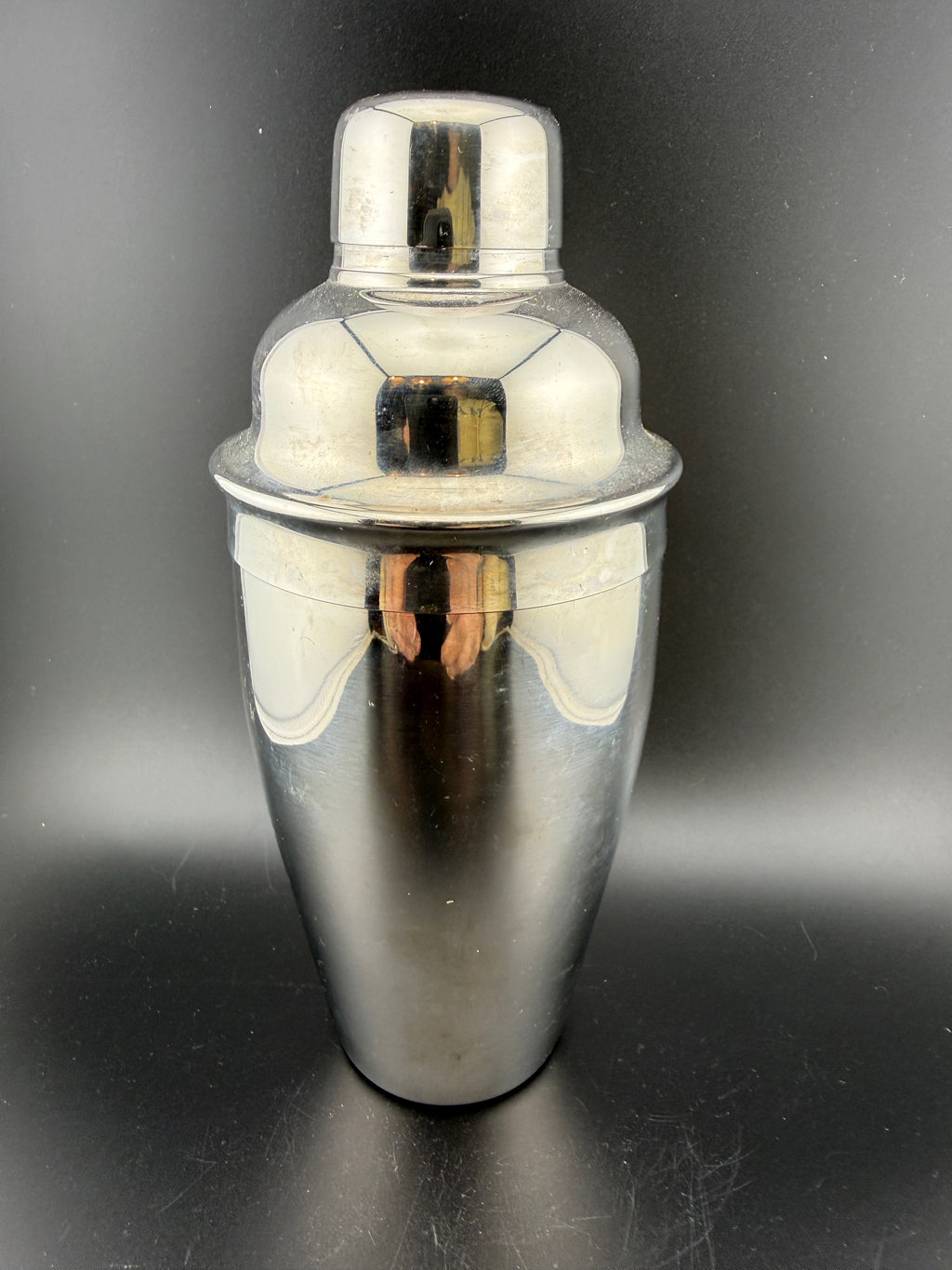 Vintage Stainless Steel Cocktail Shaker — 8" — Rounded Egg-Dome Cap, Mirror Polish