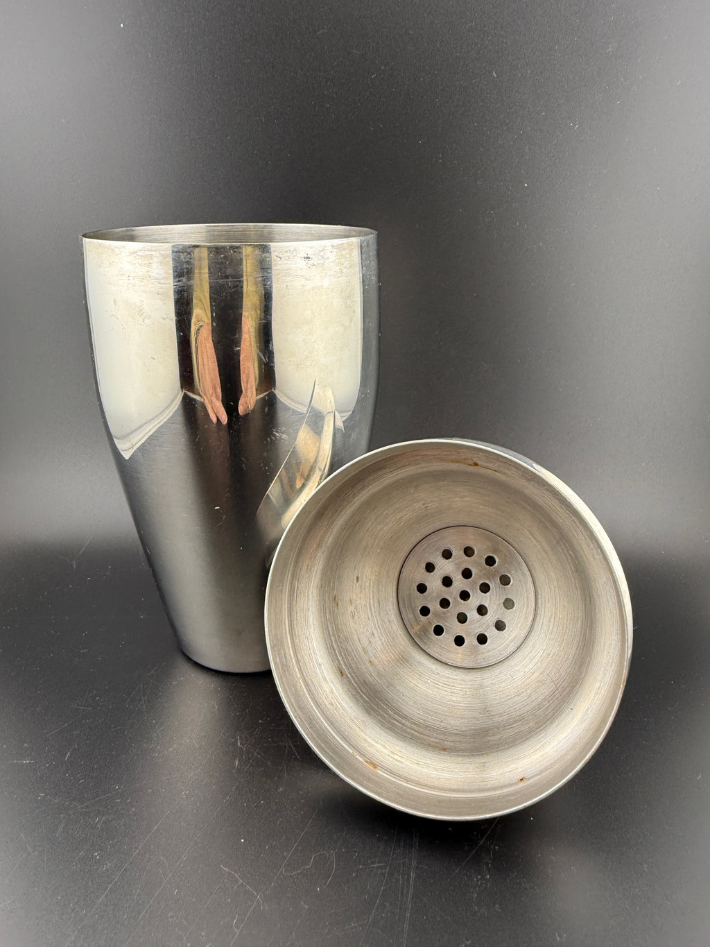Vintage Stainless Steel Cocktail Shaker — 8" — Rounded Egg-Dome Cap, Mirror Polish