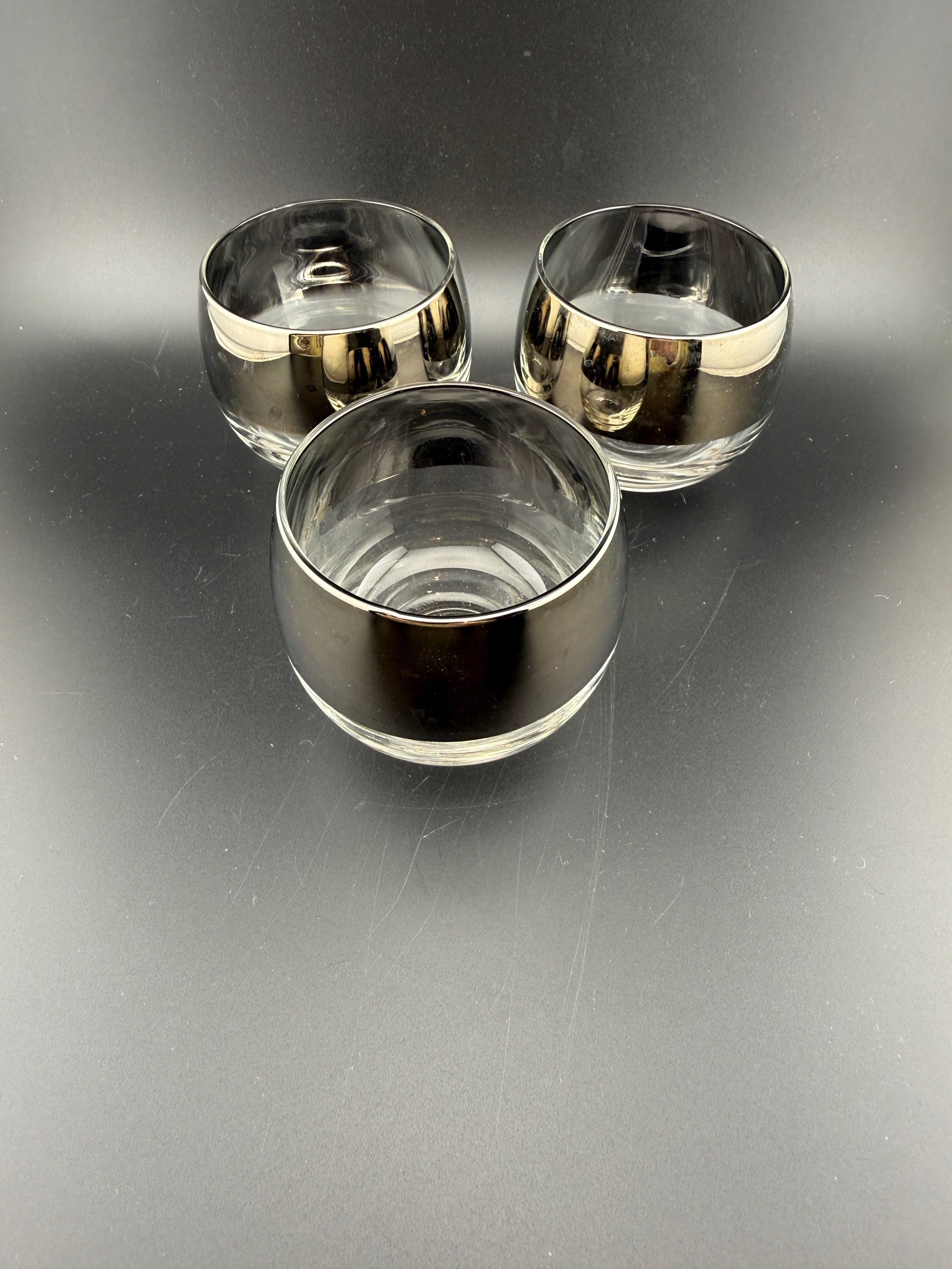 Set of 3 Mid-Century Silver Band Roly Poly Glasses — Dorothy Thorpe Style
