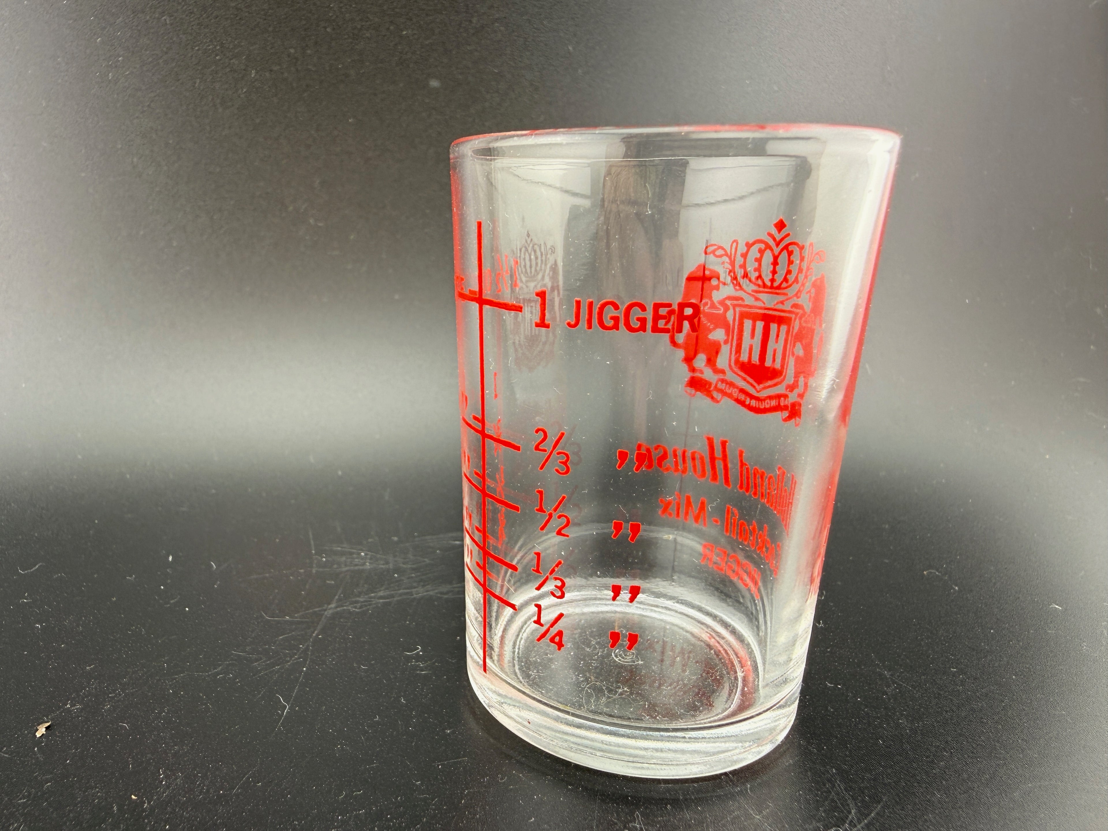 Holland House Cocktail-Mix Jigger Glass — 2.75" — Vintage Measuring Glass with Red Crest