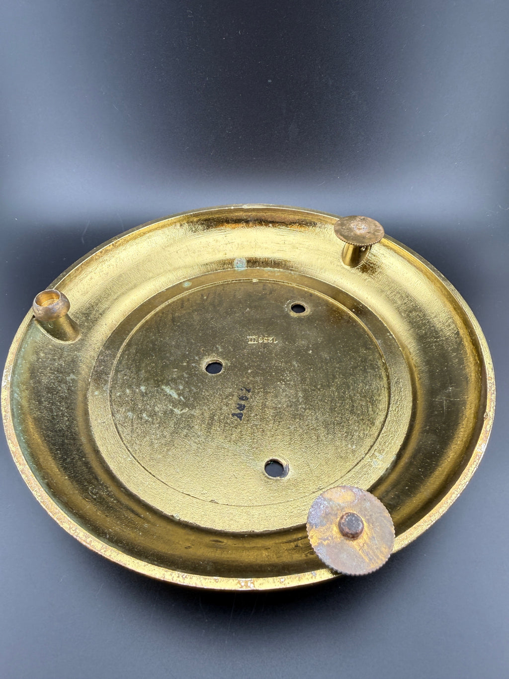 Antique Engraved Brass Clock Base — Domed Foliate Design — 8" Diameter