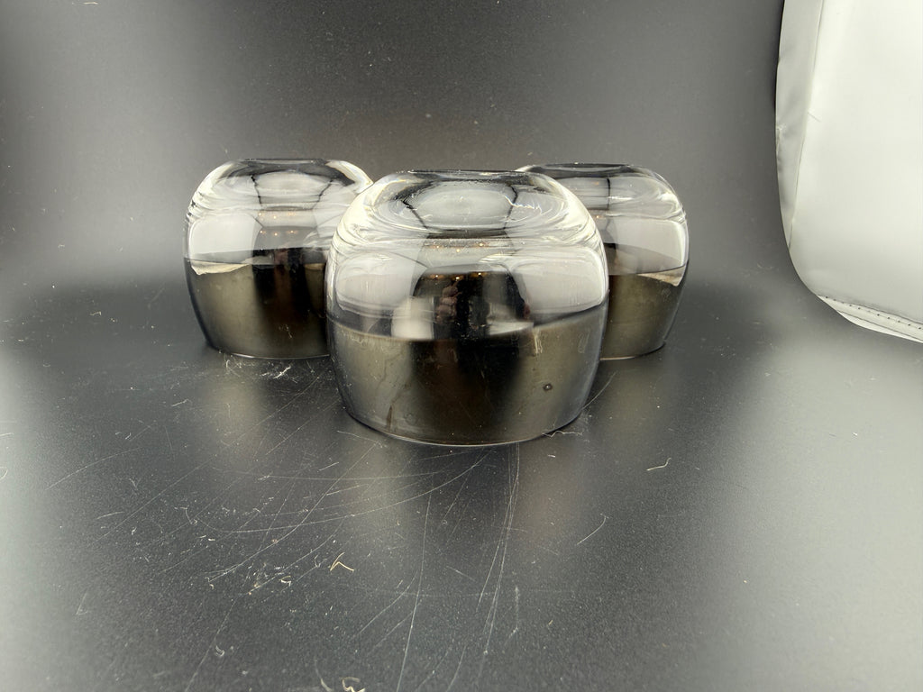 Set of 3 Mid-Century Silver Band Roly Poly Glasses — Dorothy Thorpe Style