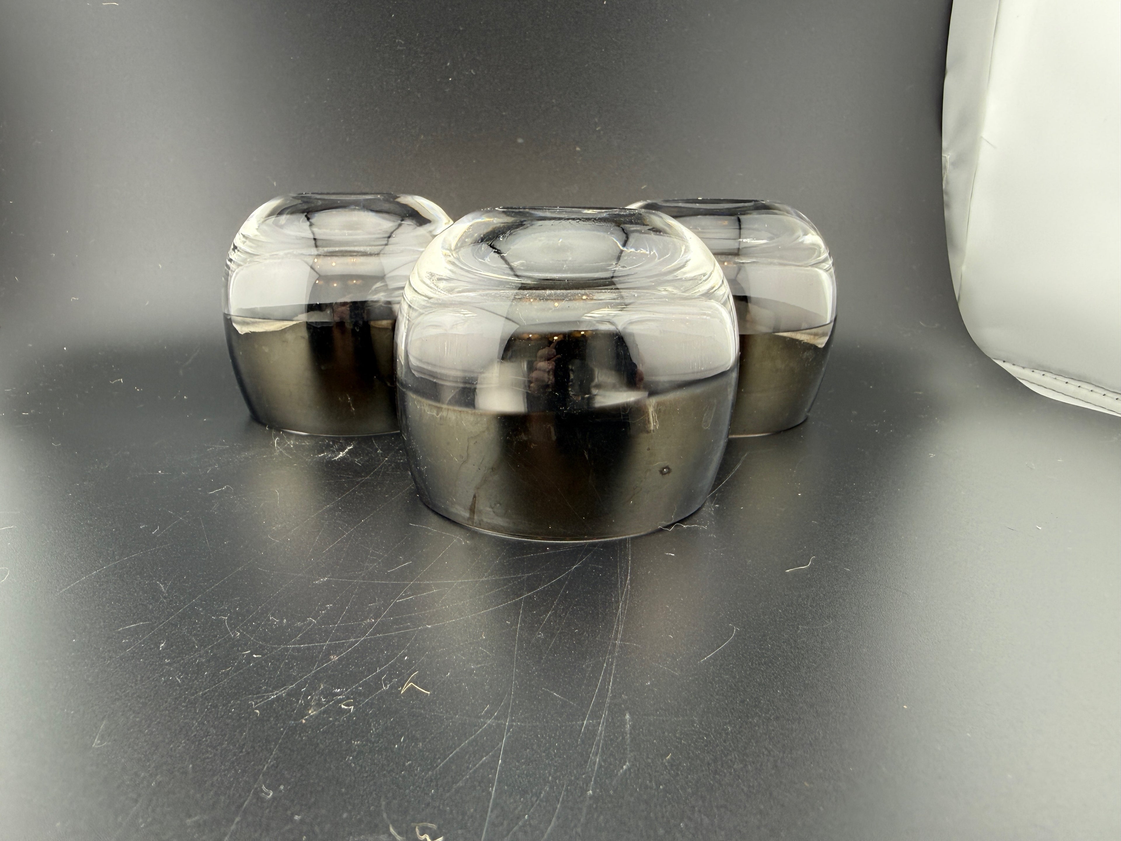 Set of 3 Mid-Century Silver Band Roly Poly Glasses — Dorothy Thorpe Style