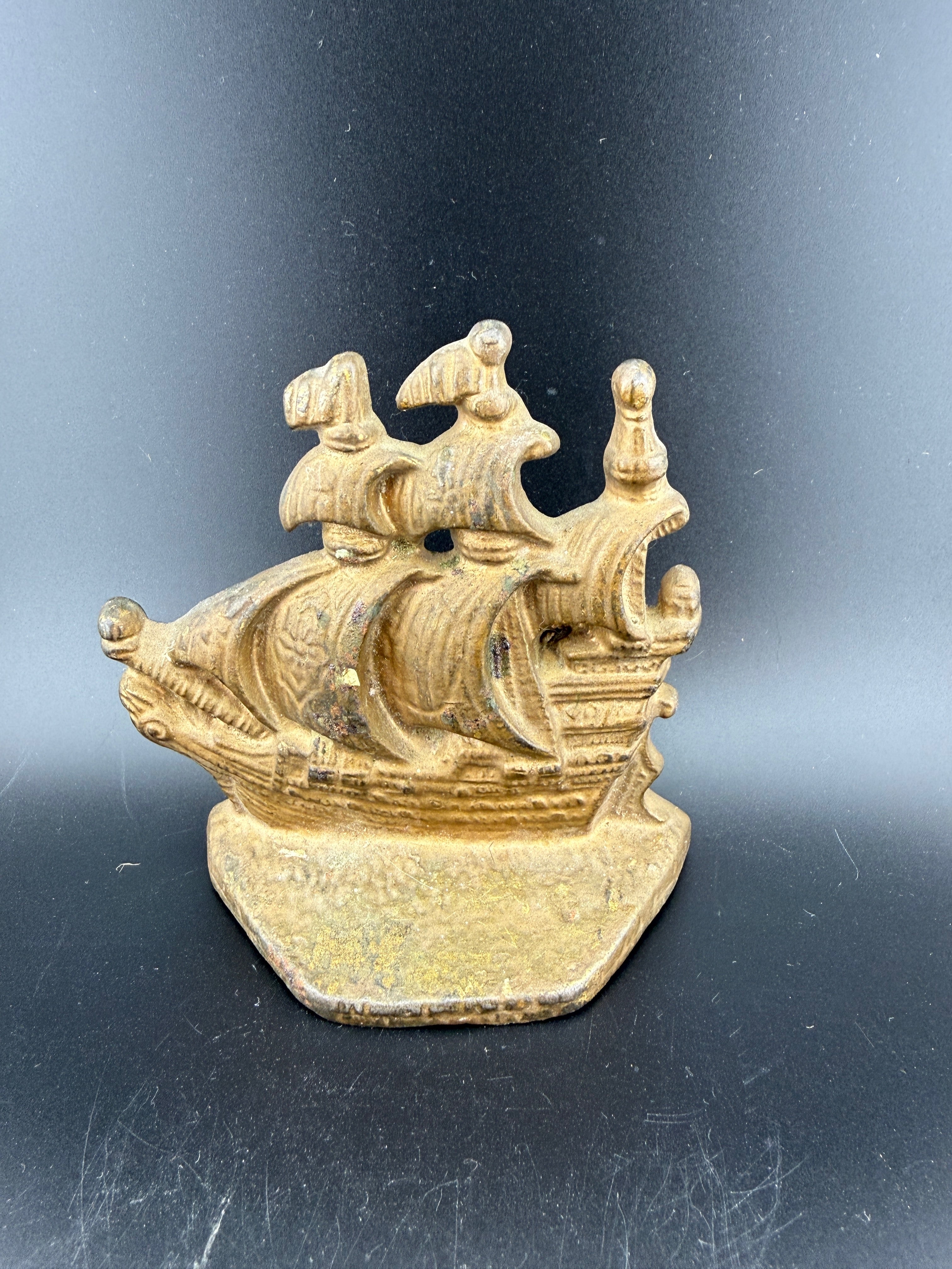 Pair of Cast Iron Galleon Sailing Ship Bookends — 4" wide x 4.25" tall