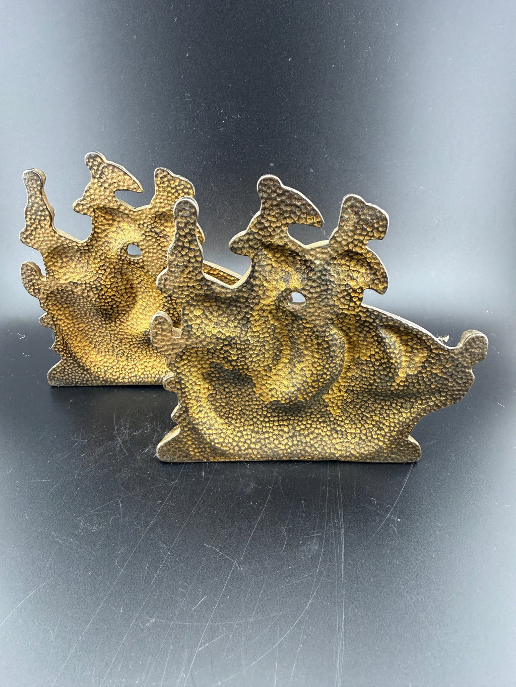Pair of Cast Iron Galleon Sailing Ship Bookends — 4" wide x 4.25" tall
