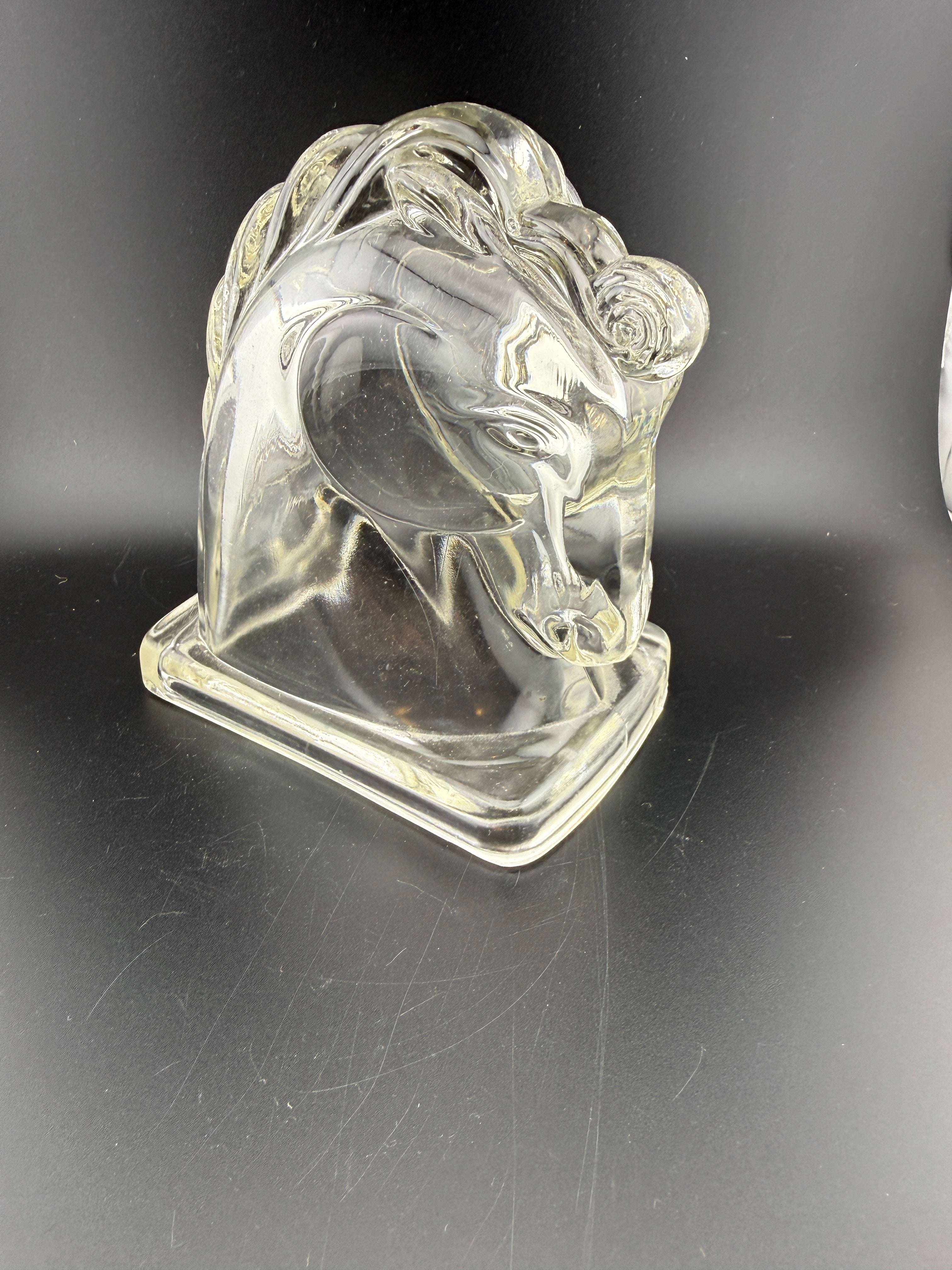 Pair of Federal Glass Art Deco Clear Glass Horse Head Bookends — 4.75" tall