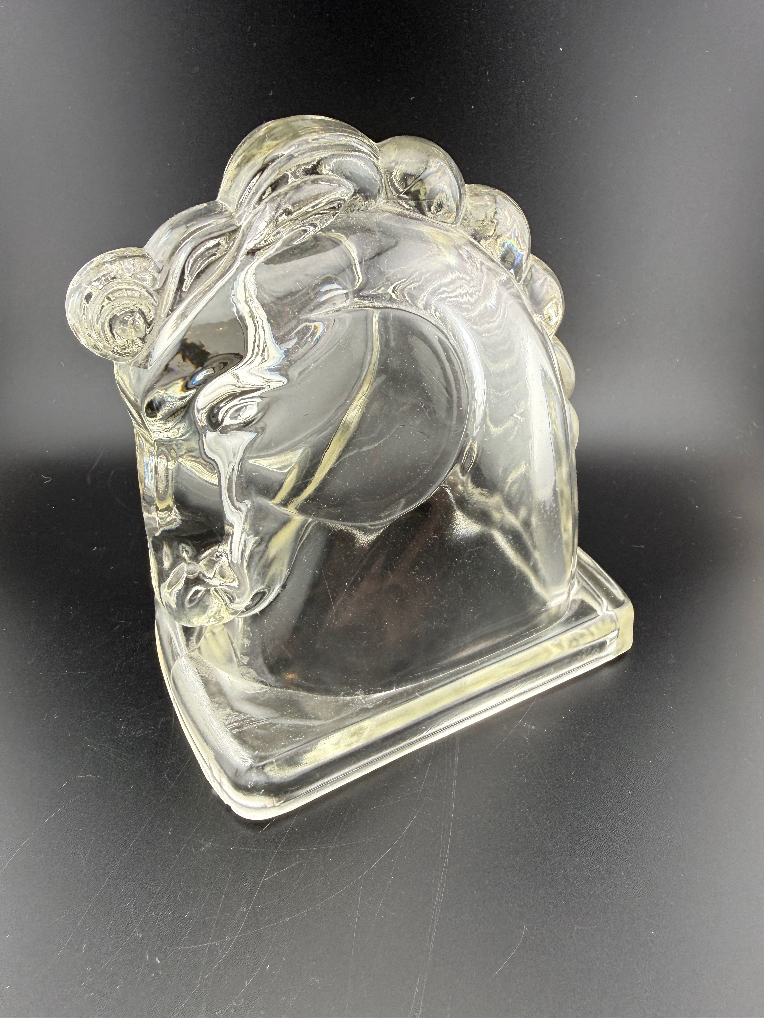 Pair of Federal Glass Art Deco Clear Glass Horse Head Bookends — 4.75" tall