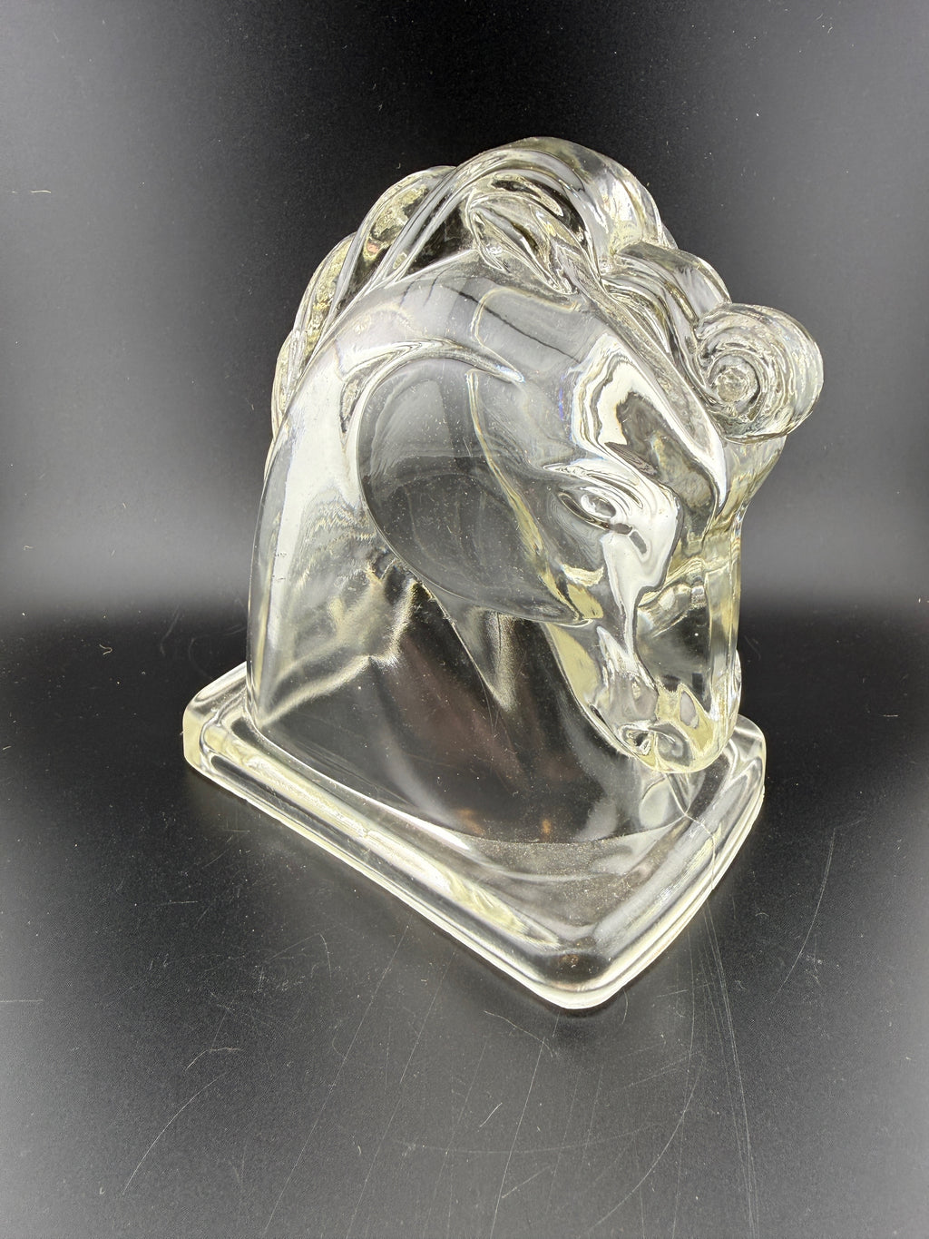 Pair of Federal Glass Art Deco Clear Glass Horse Head Bookends — 4.75" tall