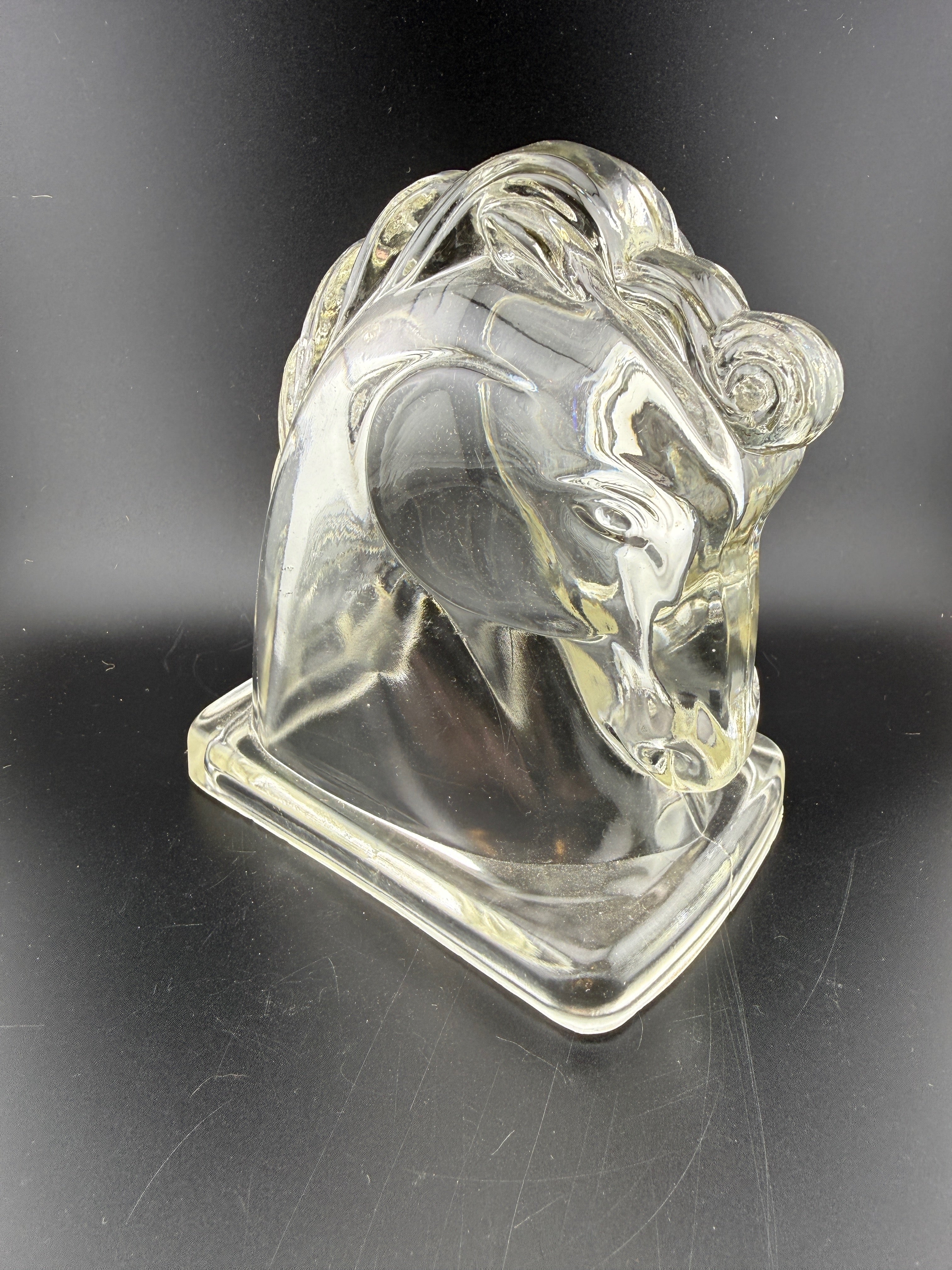 Pair of Federal Glass Art Deco Clear Glass Horse Head Bookends — 4.75" tall