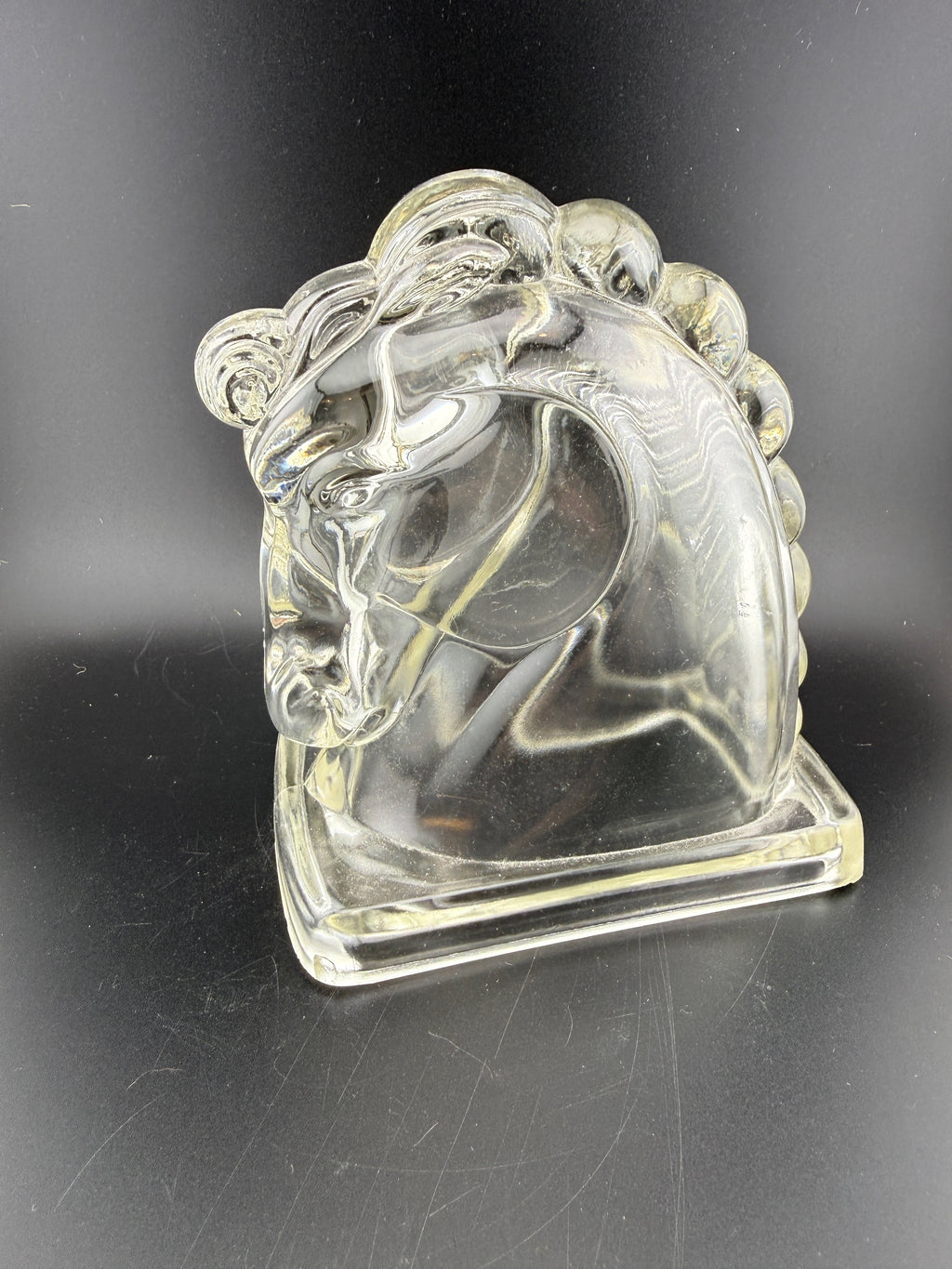 Pair of Federal Glass Art Deco Clear Glass Horse Head Bookends — 4.75" tall