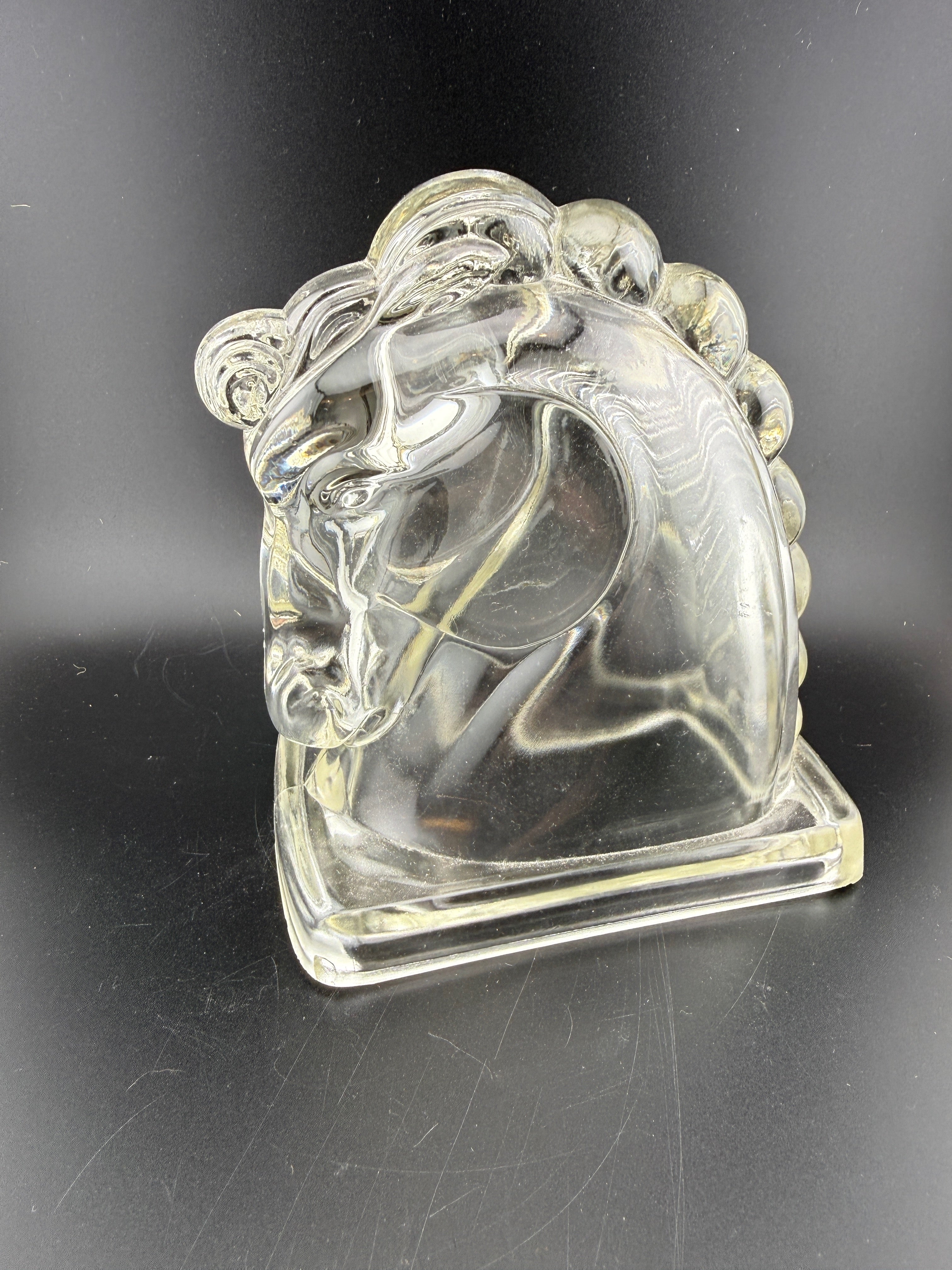 Pair of Federal Glass Art Deco Clear Glass Horse Head Bookends — 4.75" tall