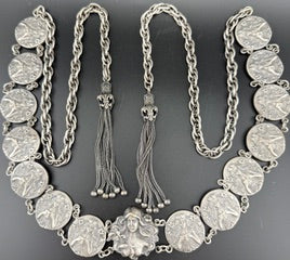 Antique Art Nouveau Silver Linked Belt — Fishel, Nessler & Co., c. 1890–1910 — 54"