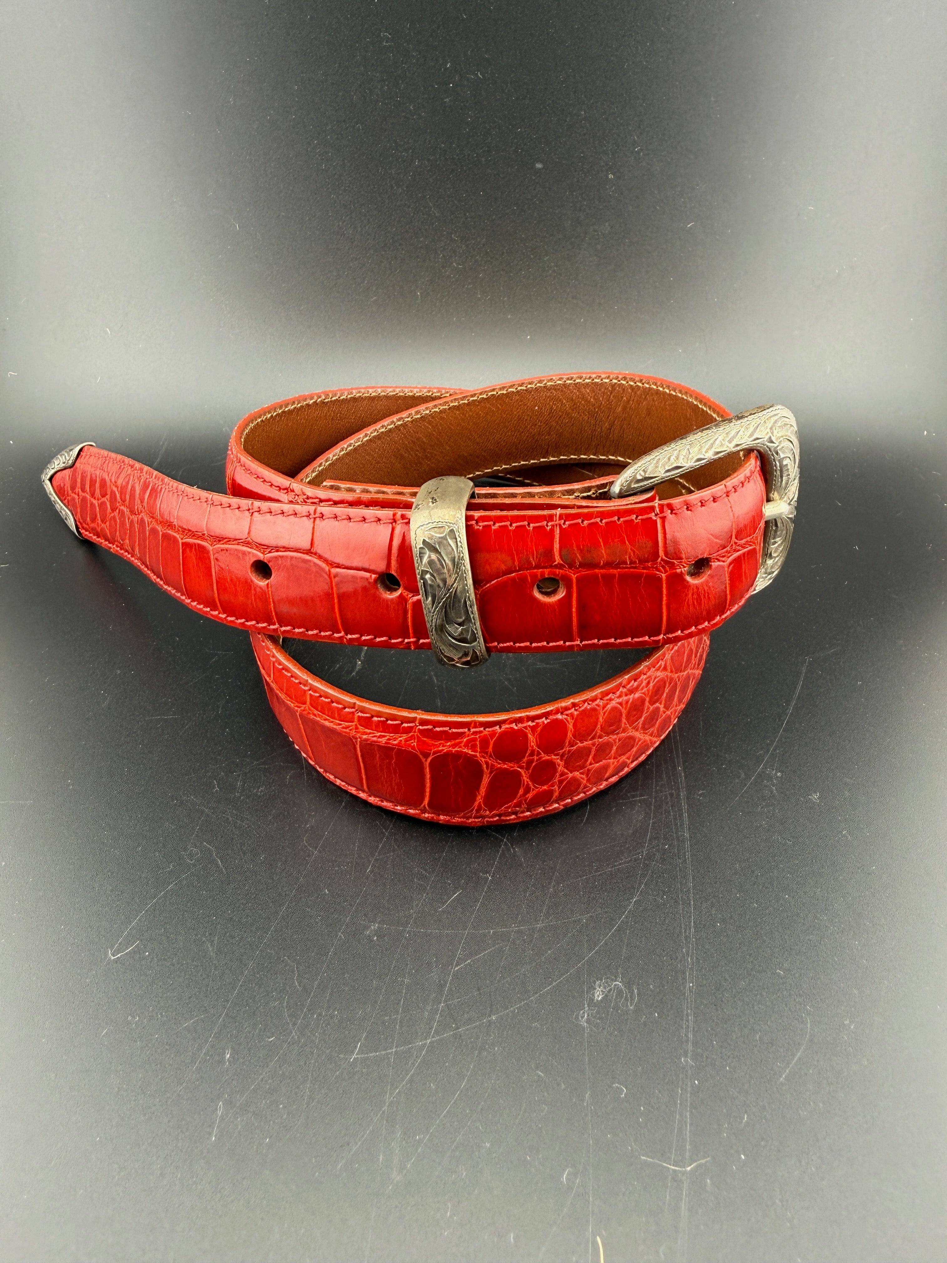 Dick Muller Genuine American Alligator Belt — Magnus Santa Fe .925 Sterling Silver Hardware — 36.5"