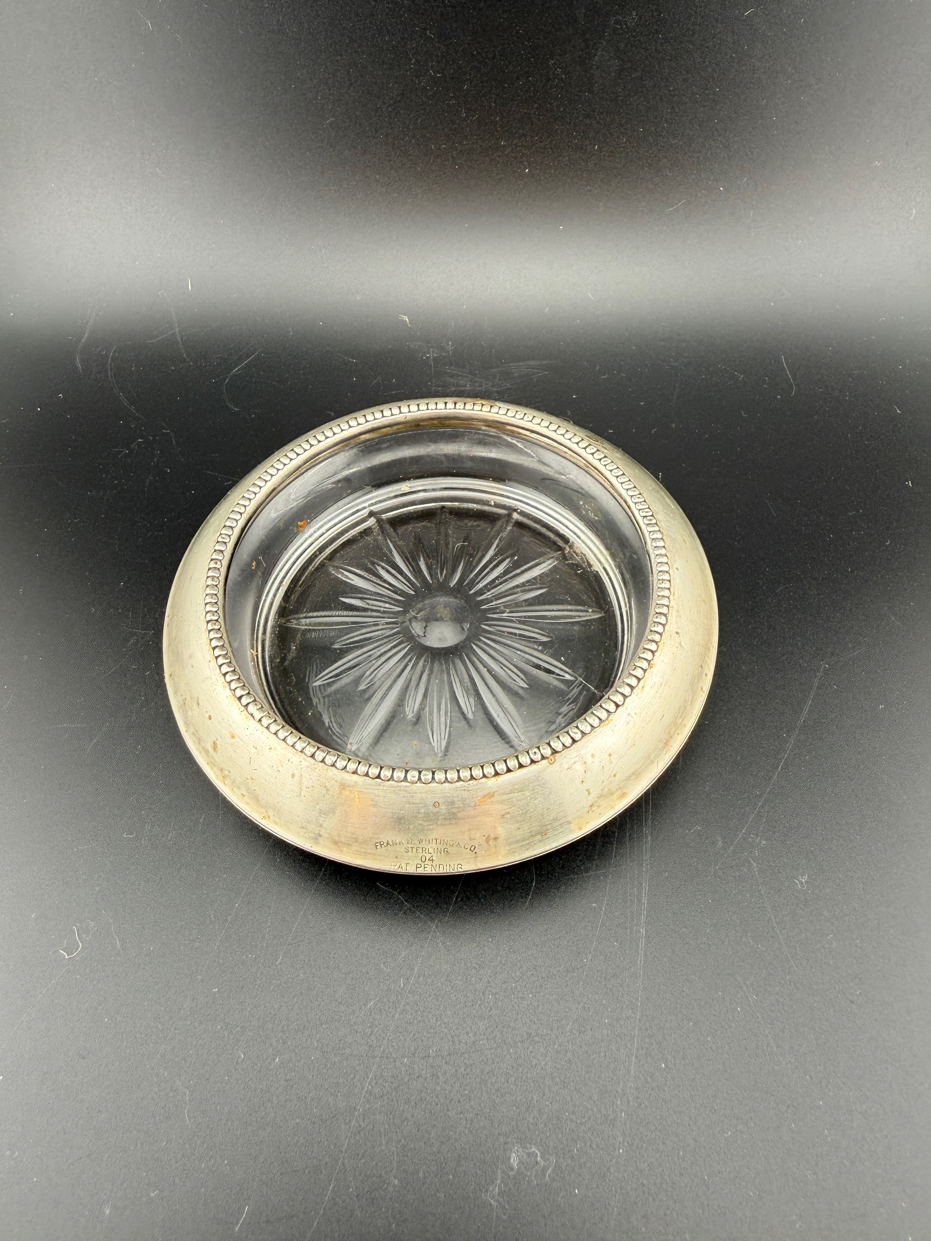Frank M. Whiting Co. Sterling Silver & Cut Glass Wine Coaster — 3.5"