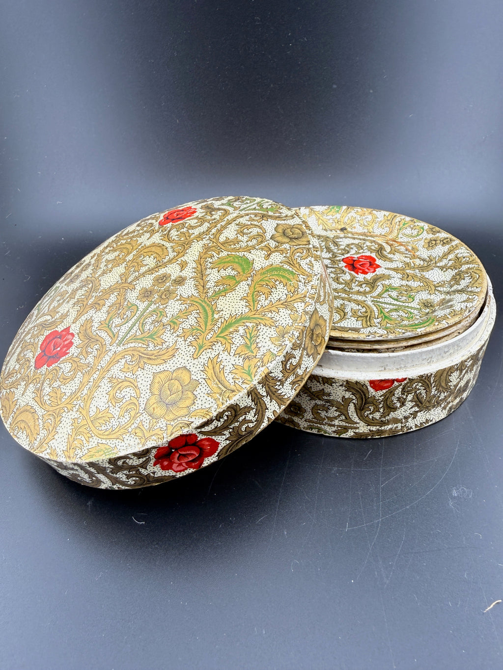 Vintage Viking Import Japan Lacquerware Coaster Set of 8 with Box — Gold Scrollwork & Red Rose